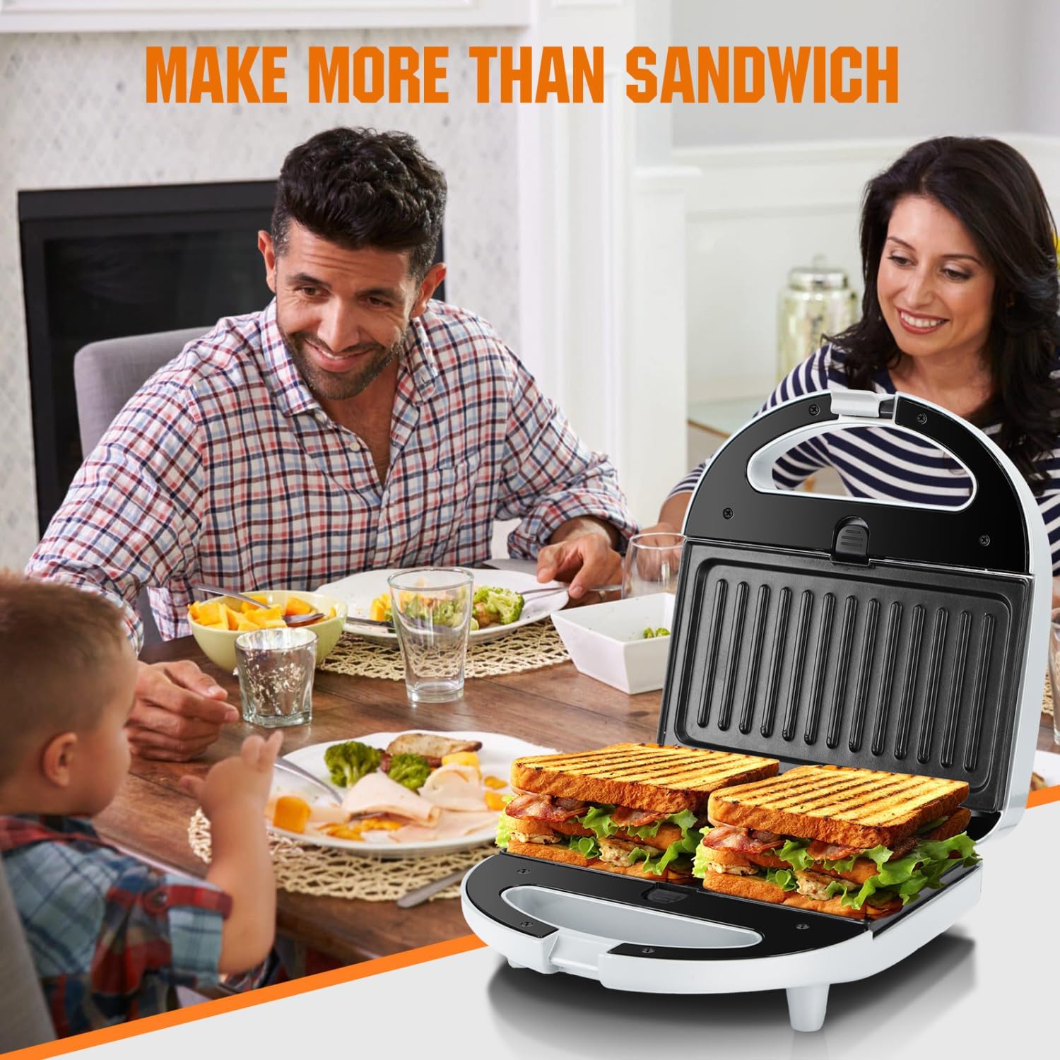 Aigostar 3-in-1 Electric Sandwich Maker & Panini Press Grill with Removable Non-Stick Plates, Waffle Maker, Grilled Cheese Maker - 750W, Cool-Touch Handle, LED Indicator, Easy to Clean - Perfect for Breakfast, Snacks, Parties & Camping