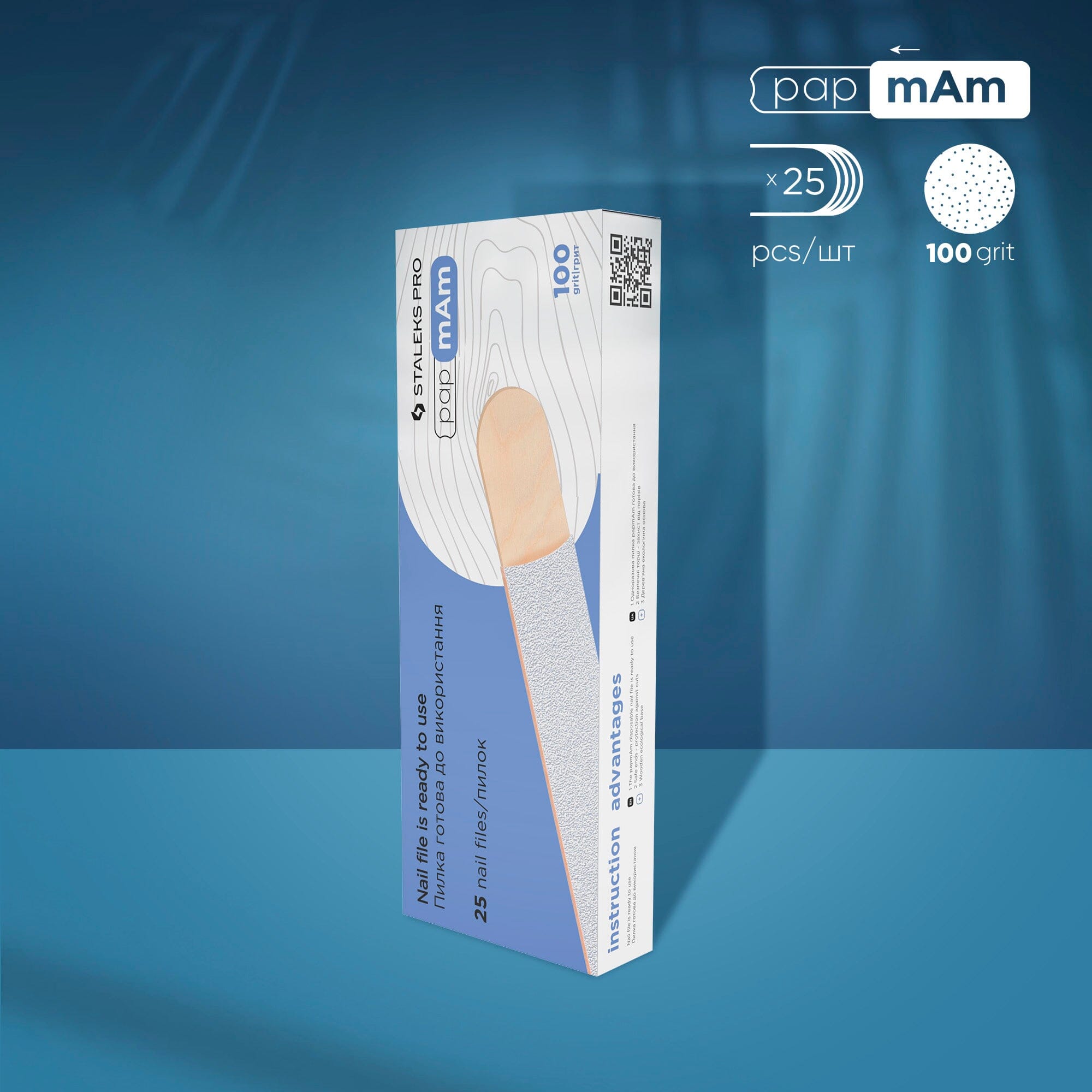 Staleks Expert 22 Disposable White Nail Files 100 Grit - 25 Pcs with Wooden Base - Perfect for Professional Manicures & Pedicures at Home or Salon