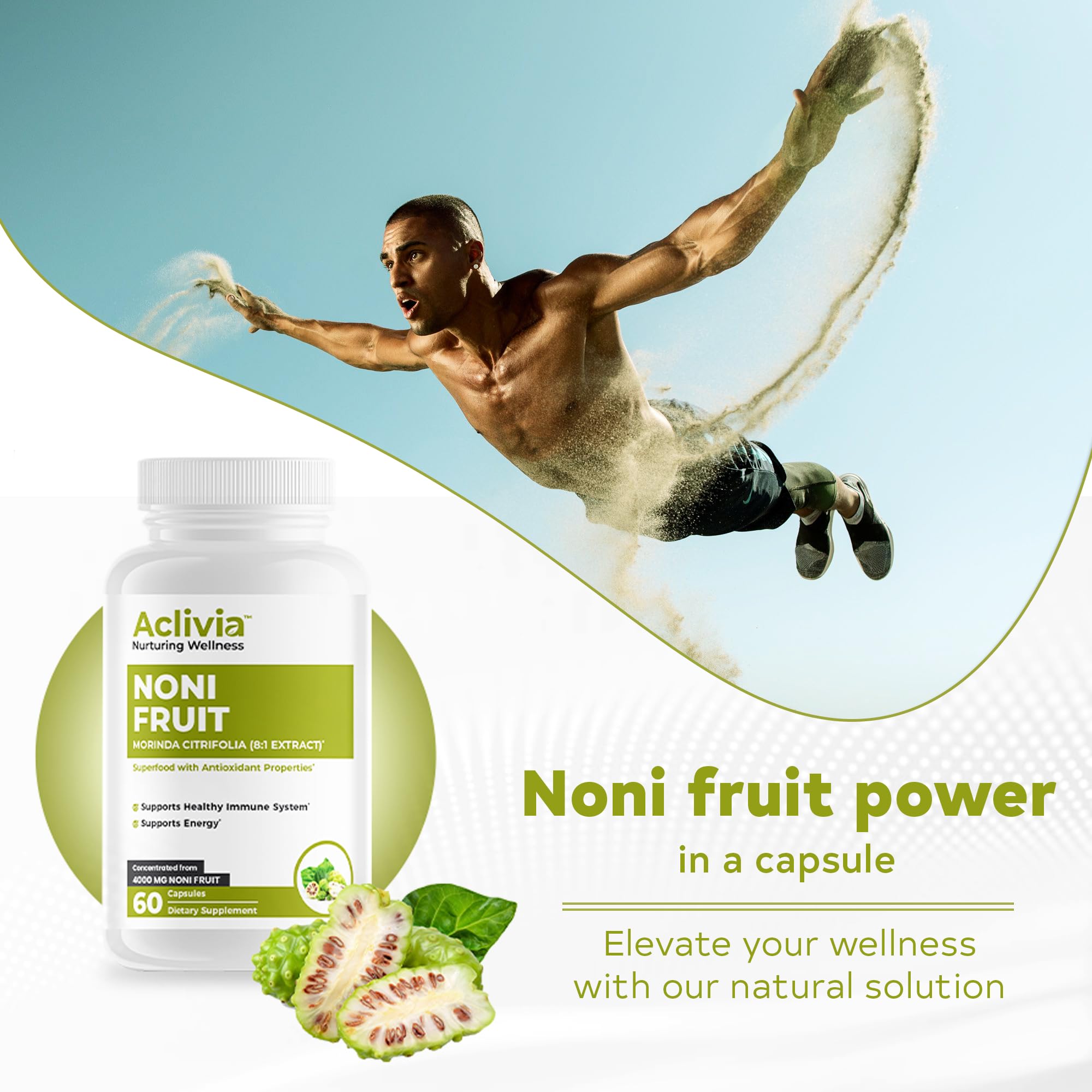 Organic Hawaiian Noni Fruit Capsules 4000mg - Pure Morinda Citrifolia Supplement for Immune Support - Non-GMO, Gluten-Free, Vegan, Made in USA (60 Capsules) - Boost Energy & Wellness Naturally