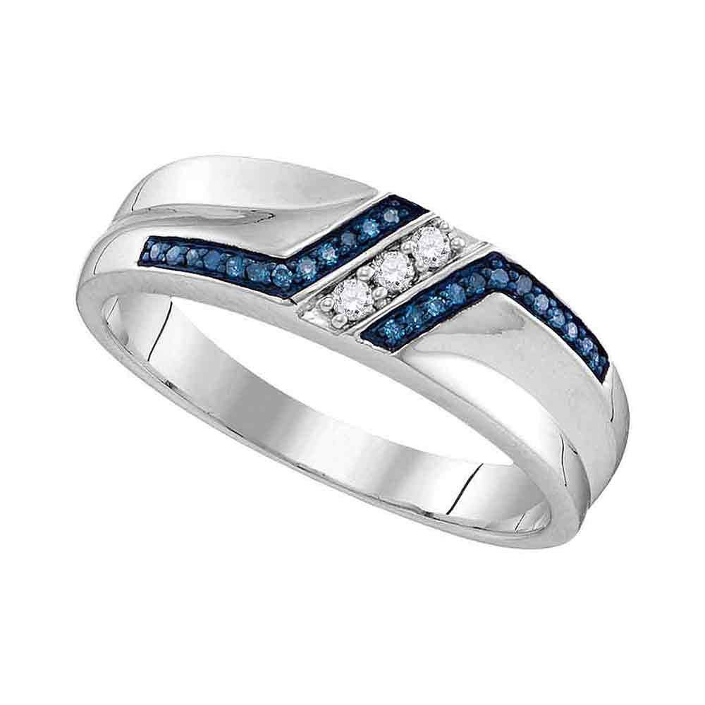 FB Jewels Sterling Silver Men's Round Blue Enhanced Diamond Engagement Wedding Band Ring - 1/5 Cttw, Size 10 - Perfect for Proposals, Anniversaries & Special Occasions