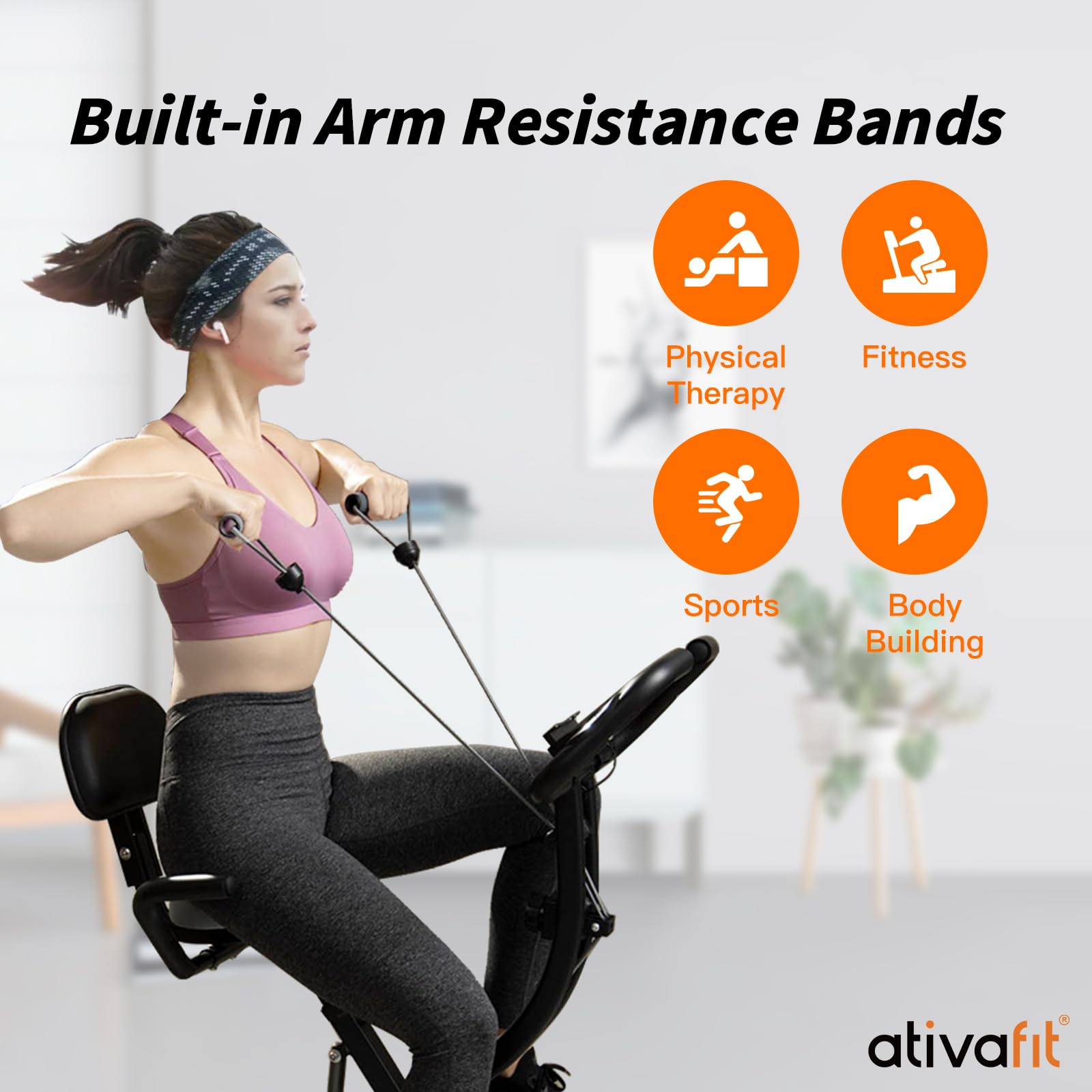 ATIVAFIT Foldable Magnetic Exercise Bike - 3-in-1 Indoor Stationary Bike for Home Gym, Upright & Recumbent Workout (Black) | Perfect for Small Spaces, Cardio Training & Low-Impact Exercise