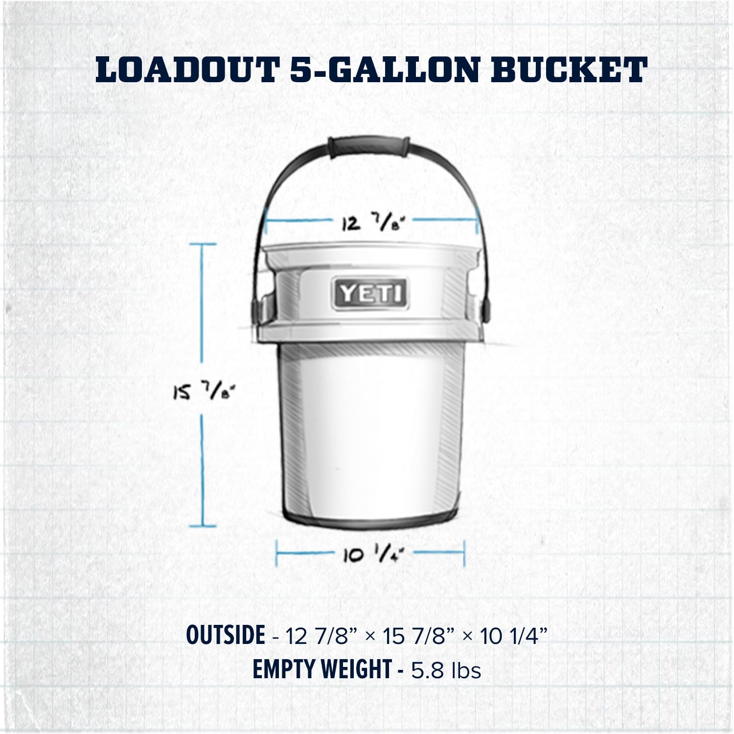 YETI Loadout 5-Gallon Heavy-Duty Bucket - Durable Impact-Resistant Fishing & Utility Pail for Outdoor Adventures, Camping, and Work Sites