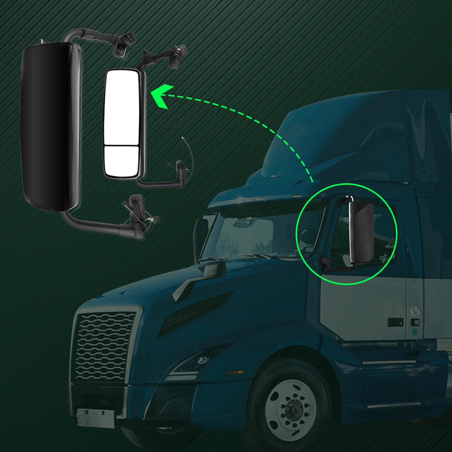 SCITOO Black Truck Hood Mirror - Power Control & Heated Tow Mirror for Volvo VNL 2015-2018 Models - Durable PC LH Door Mounted Mirror for Enhanced Visibility & Safety While Driving