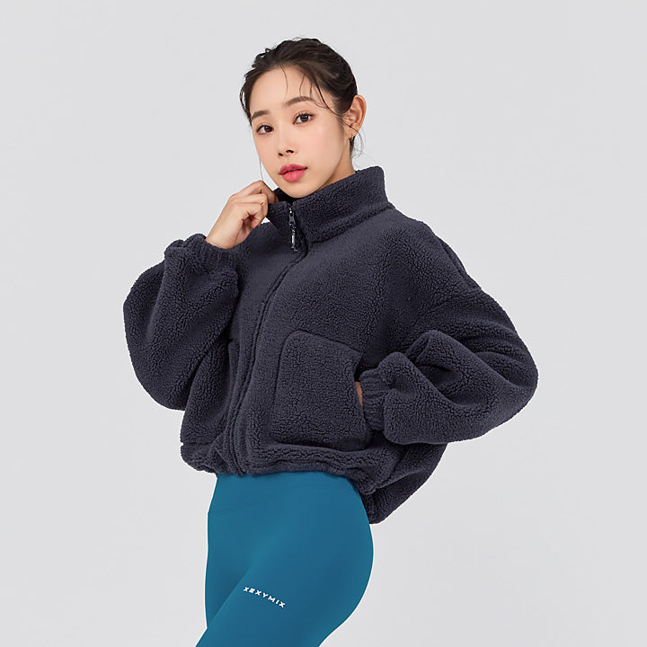 Women's Sherpa Fleece Zip Up Cropped Jacket - Soft & Warm Winter Outerwear for Casual Wear & Outdoor Activities