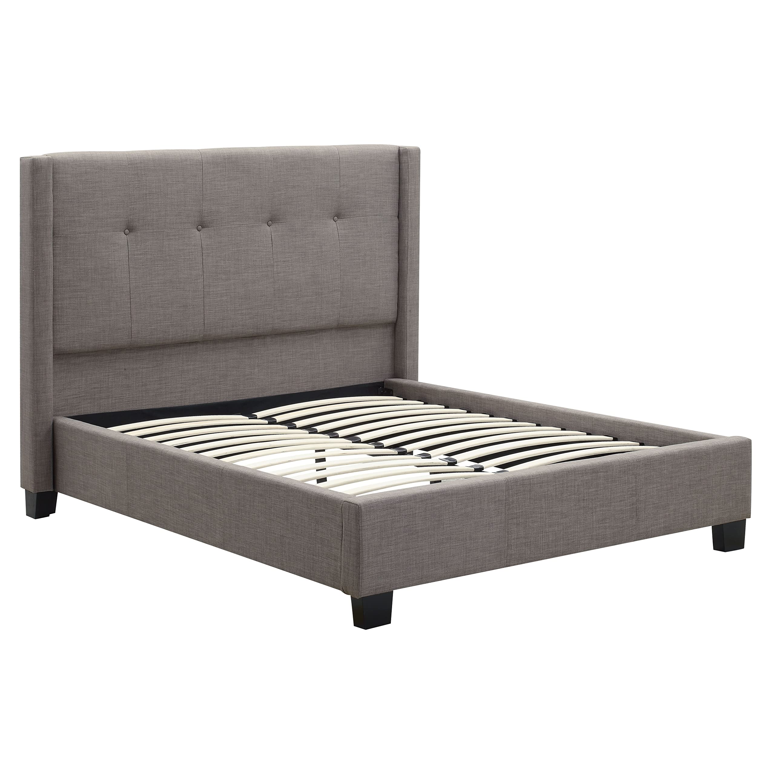 Modus Furniture Solid Wood Full Size Platform Bed Frame - Madeleine Collection in Dolphin Linen | Modern Minimalist Bedroom Furniture for Small Spaces & Guest Rooms