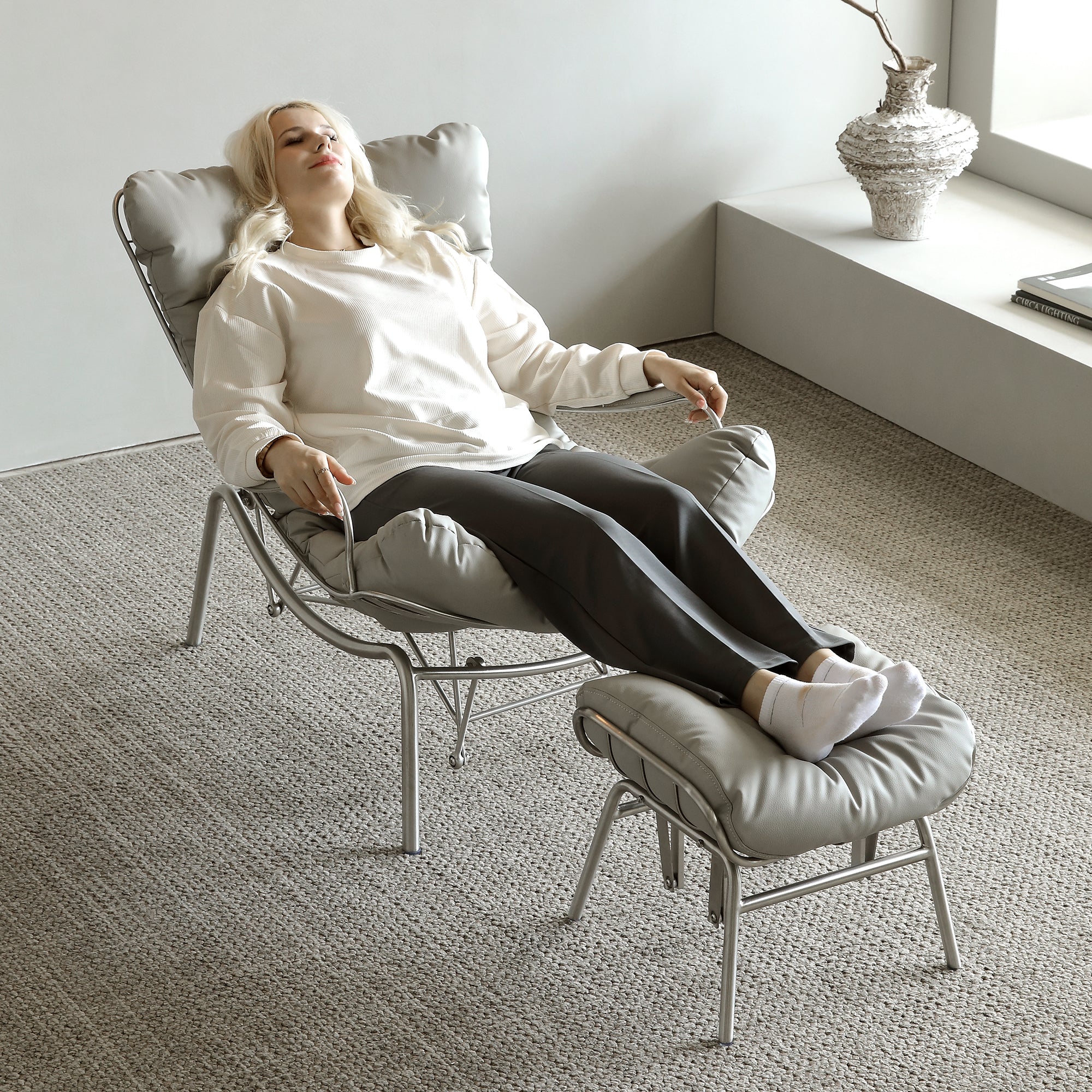 Liam Rocking Lounge Chair with Ottoman - Gray Upholstered Rocker Recliner for Living Room, Nursery, or Patio - Comfortable Relaxing Chair for Reading & Napping