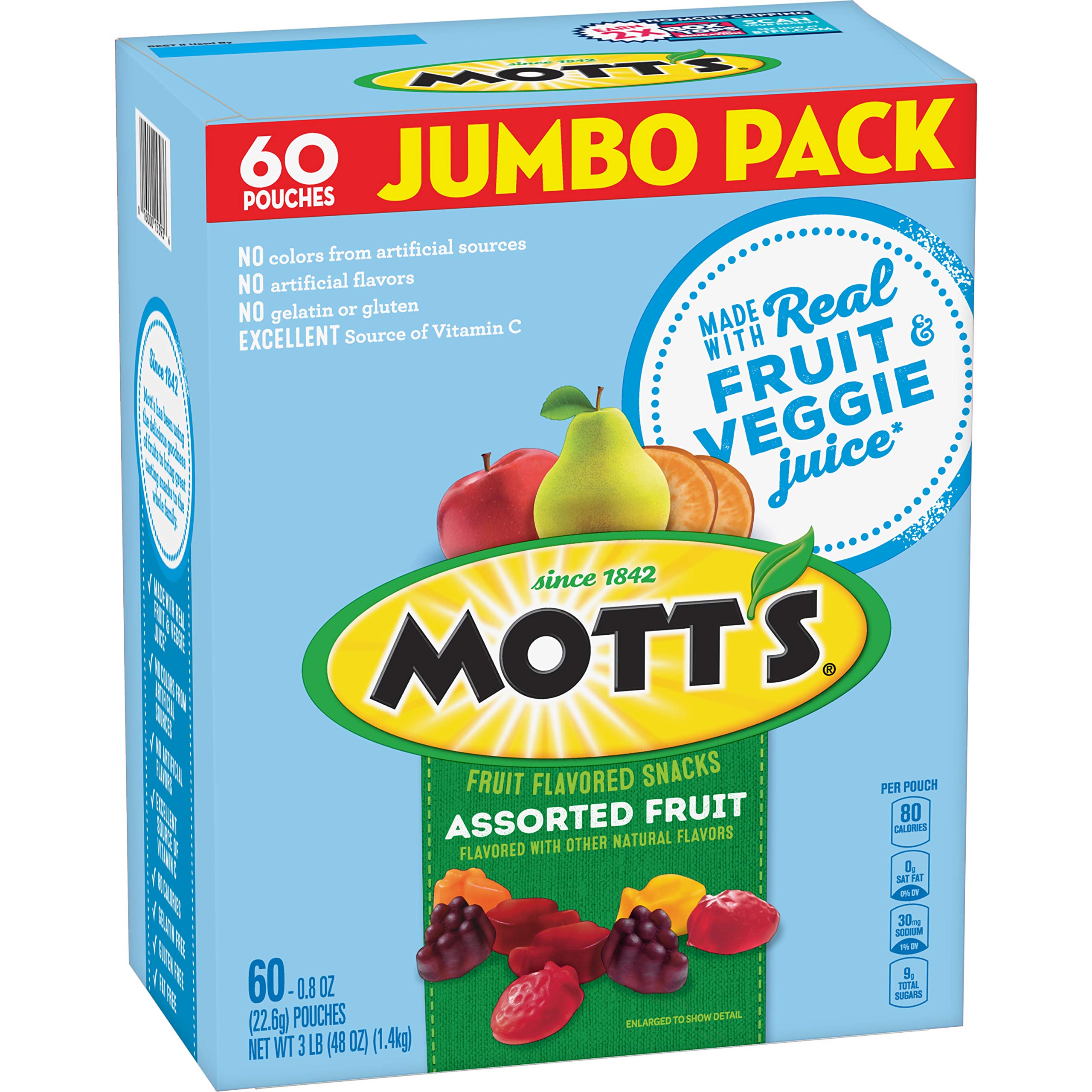 Mott's Fruit Flavored Snacks Assorted Variety Pack - 60 Count | Healthy Kids Snacks, Lunch Box Treats & On-the-Go Snacks for School, Travel & Parties