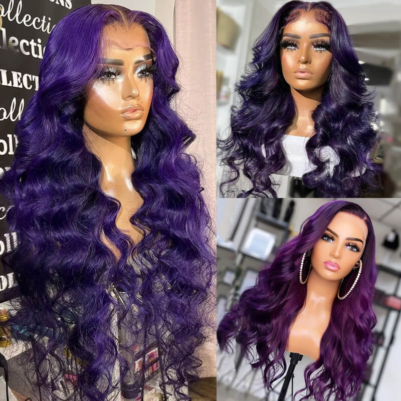 Eullair Dark Purple Glueless Body Wave Lace Front Wig - Affordable Human Hair Wig for Brown Skin Women | Perfect for Daily Wear, Cosplay & Special Occasions