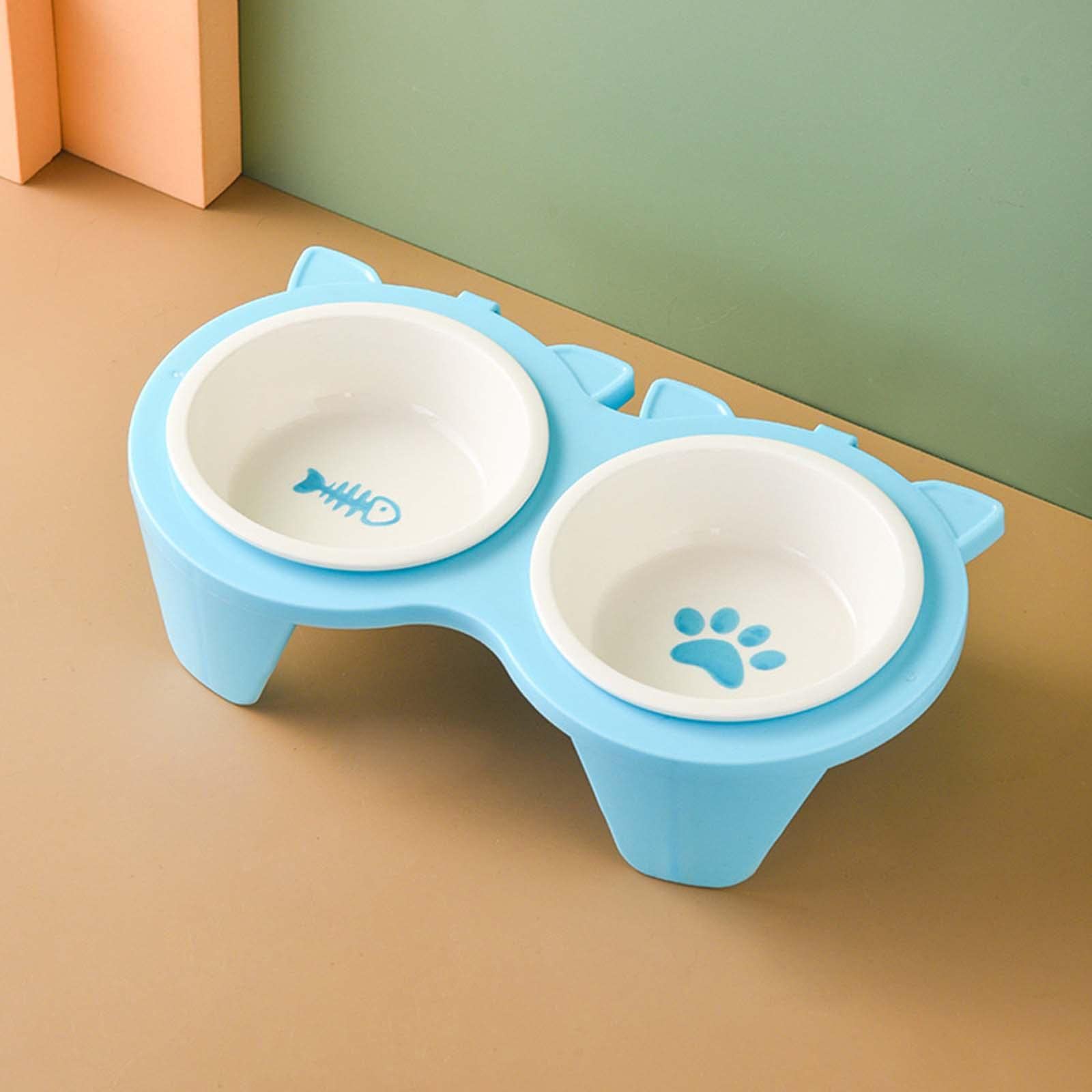 Enakshi Elevated Tilted Cat Food Bowls - Ergonomic Raised Pet Feeding Dishes for Indoor Cats (Blue) | Anti-Spill Slow Feeder for Kittens & Senior Cats | Perfect for Dining Areas & Small Spaces