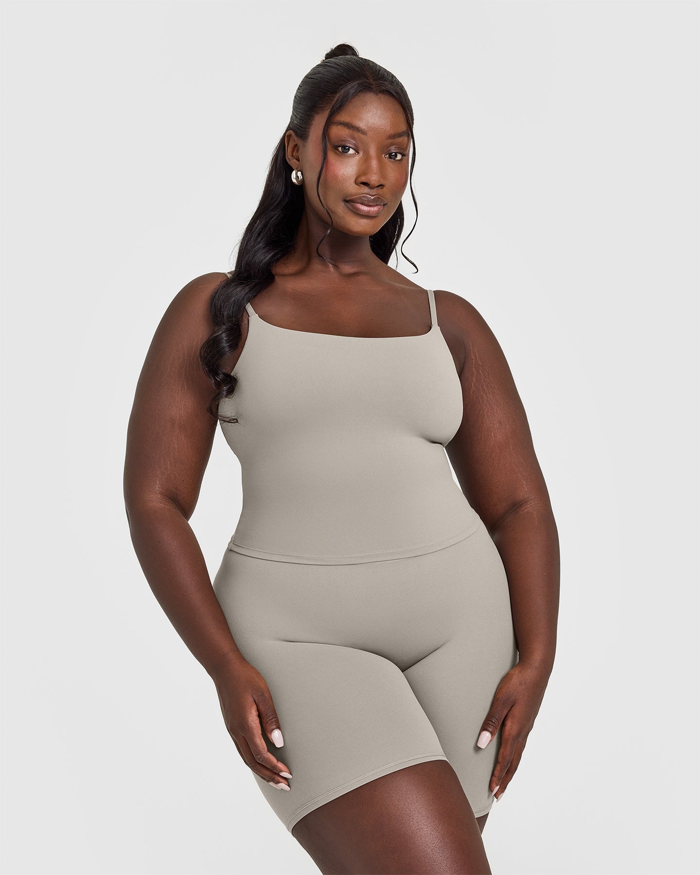 SoftMotion™ Strappy Mid Vest with Built-in Bra Shelf in Warm Sand | Women's Activewear for Yoga, Running & Gym Workouts