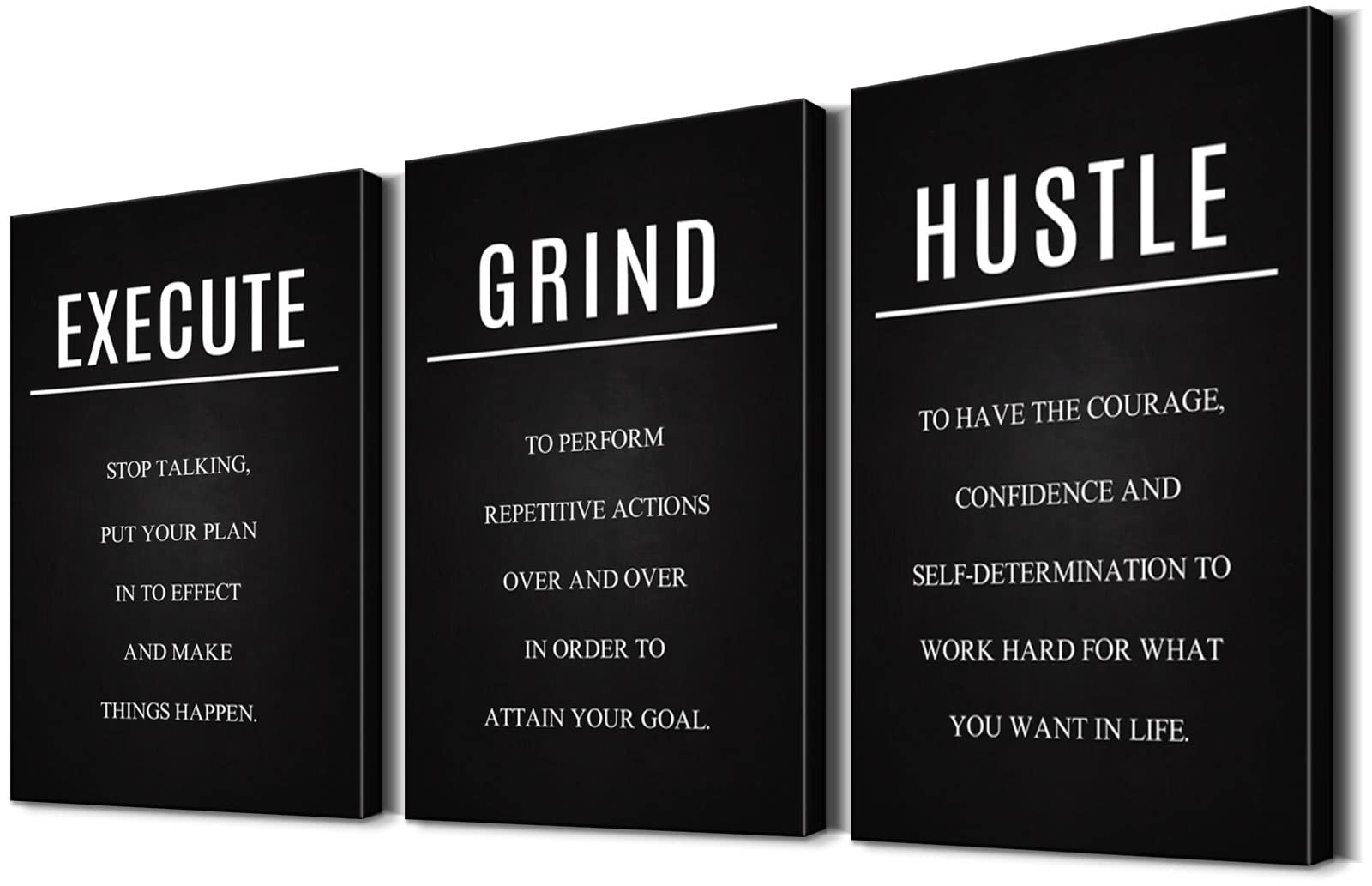 YOUHONG 3-Piece Motivational Wall Art Set - Inspirational Quotes Hustle Grind Execute Posters (12x16 Inches) for Home Office Decor - Perfect for Workspace, Gym & Study Room Motivation