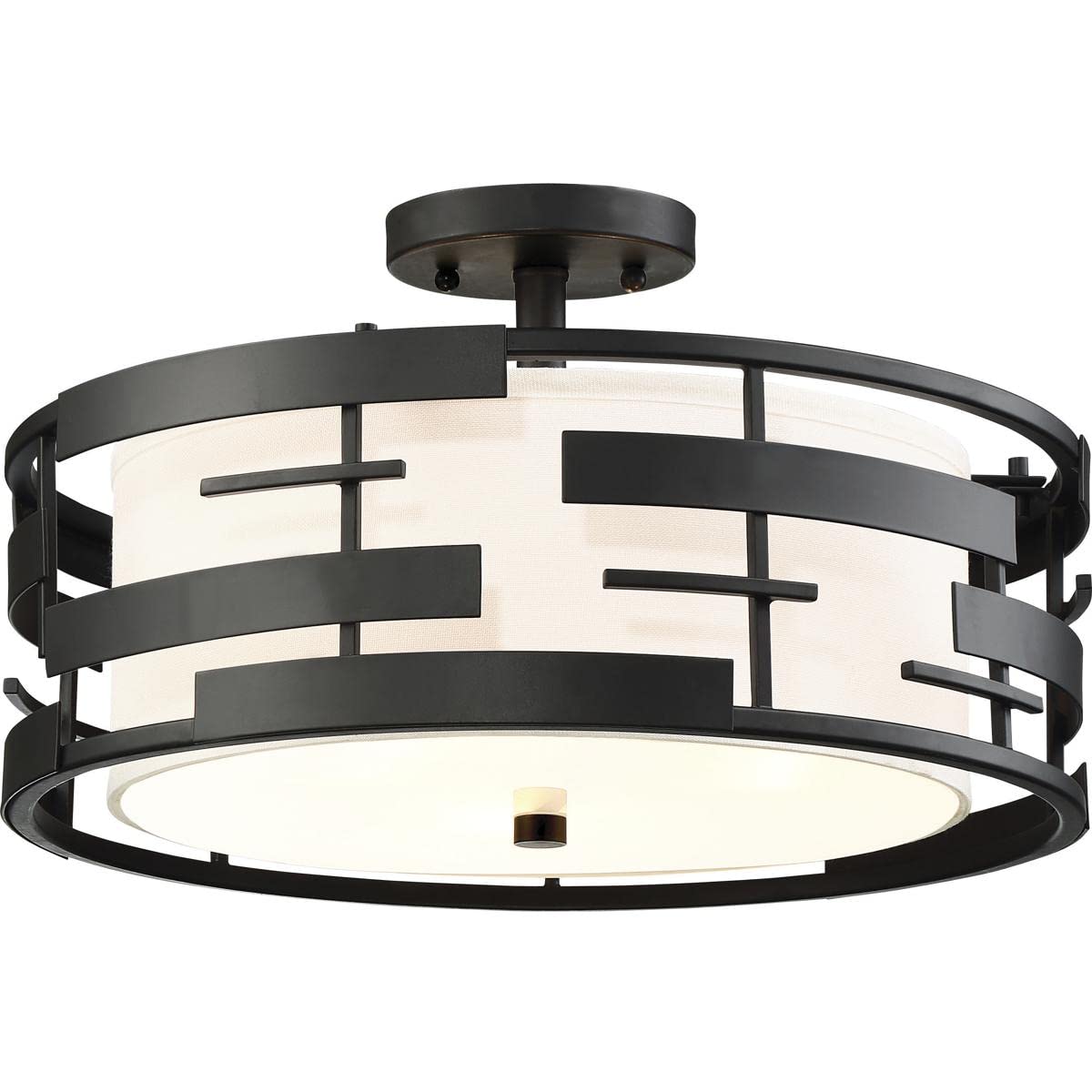 Nuvo 60/6436 Lansing-3 Light Semi-Flush Mount Ceiling Light - White Fabric Shade with Opal Glass Diffuser - Perfect for Bedroom, Living Room & Dining Room Lighting