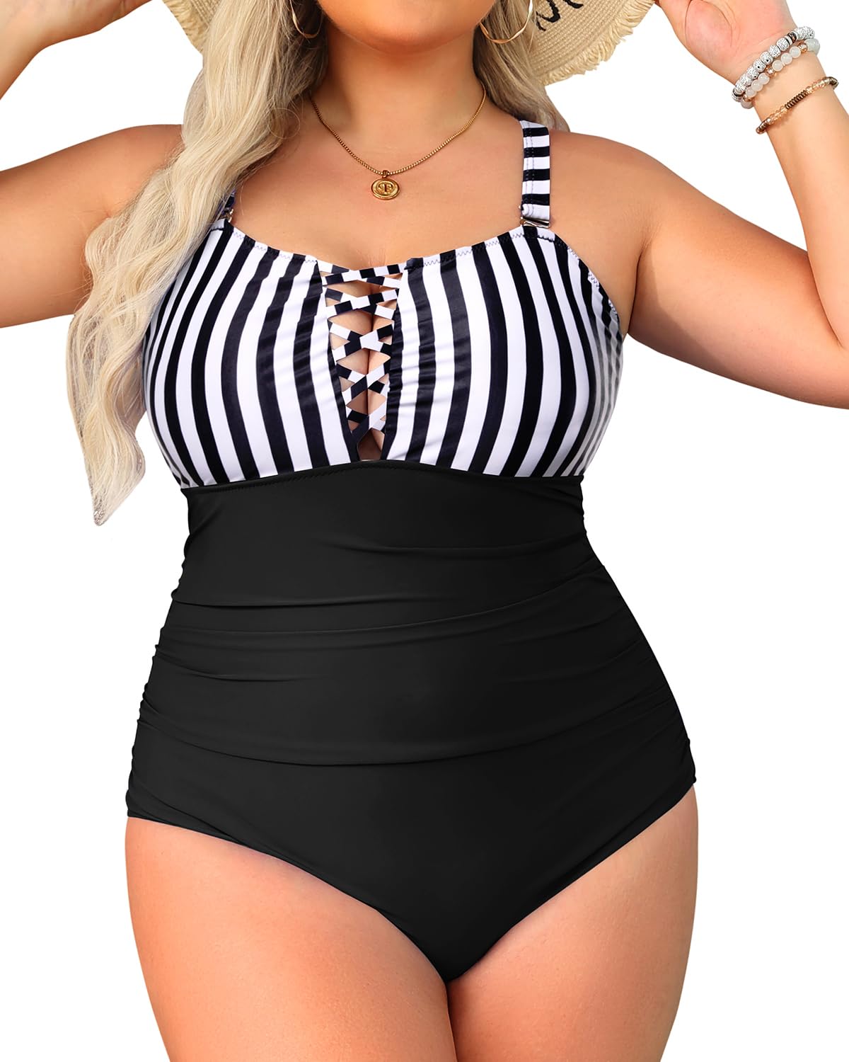 **Yonique Women's Plus Size One Piece Swimsuit - Tummy Control Vintage Bathing Suit for Women | Beach, Pool & Vacation Swimwear**