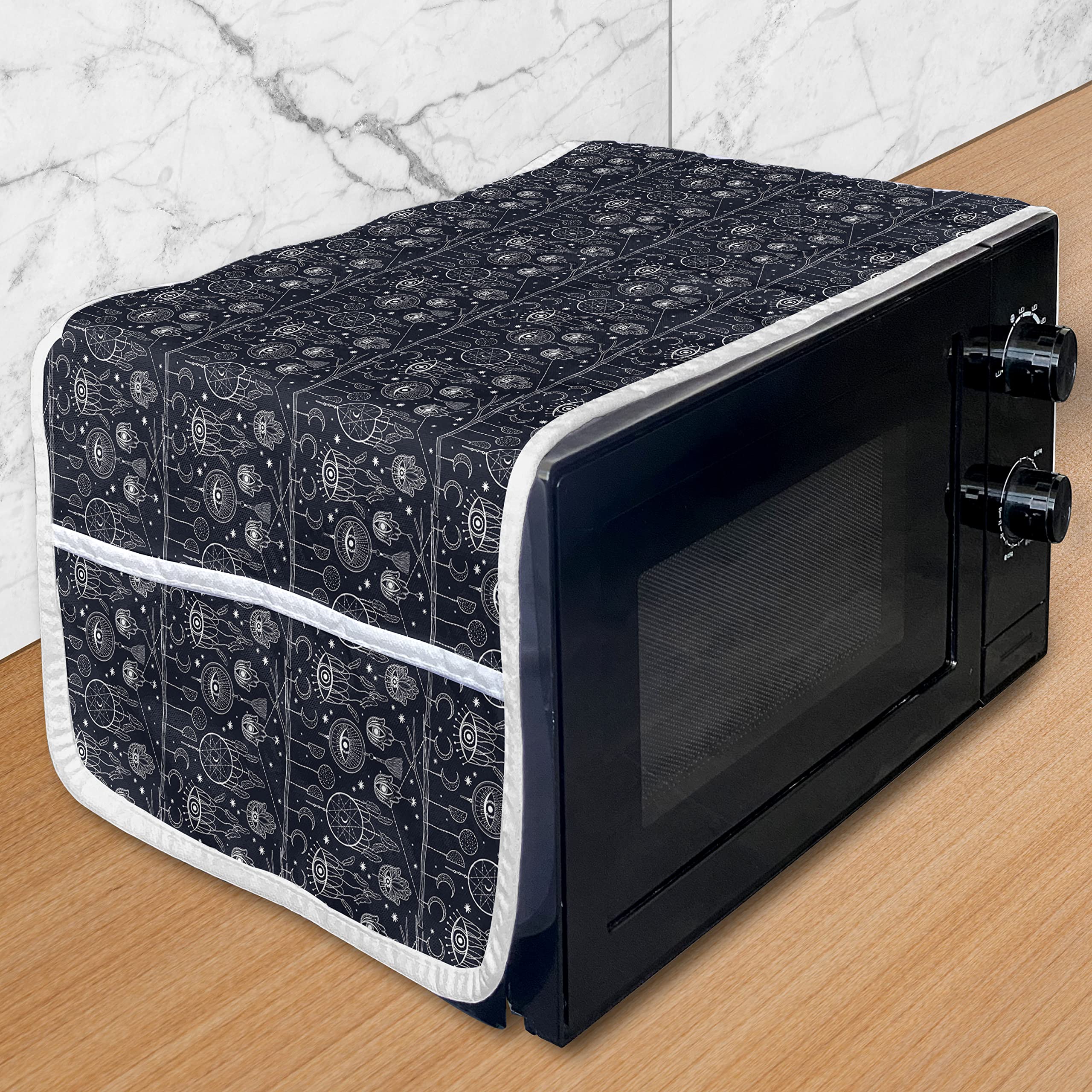 Ambesonne Bohemian Microwave Oven Cover - Dreamcatcher & Crescent Moon Design, Waterproof Kitchen Organizer with Pockets, 36