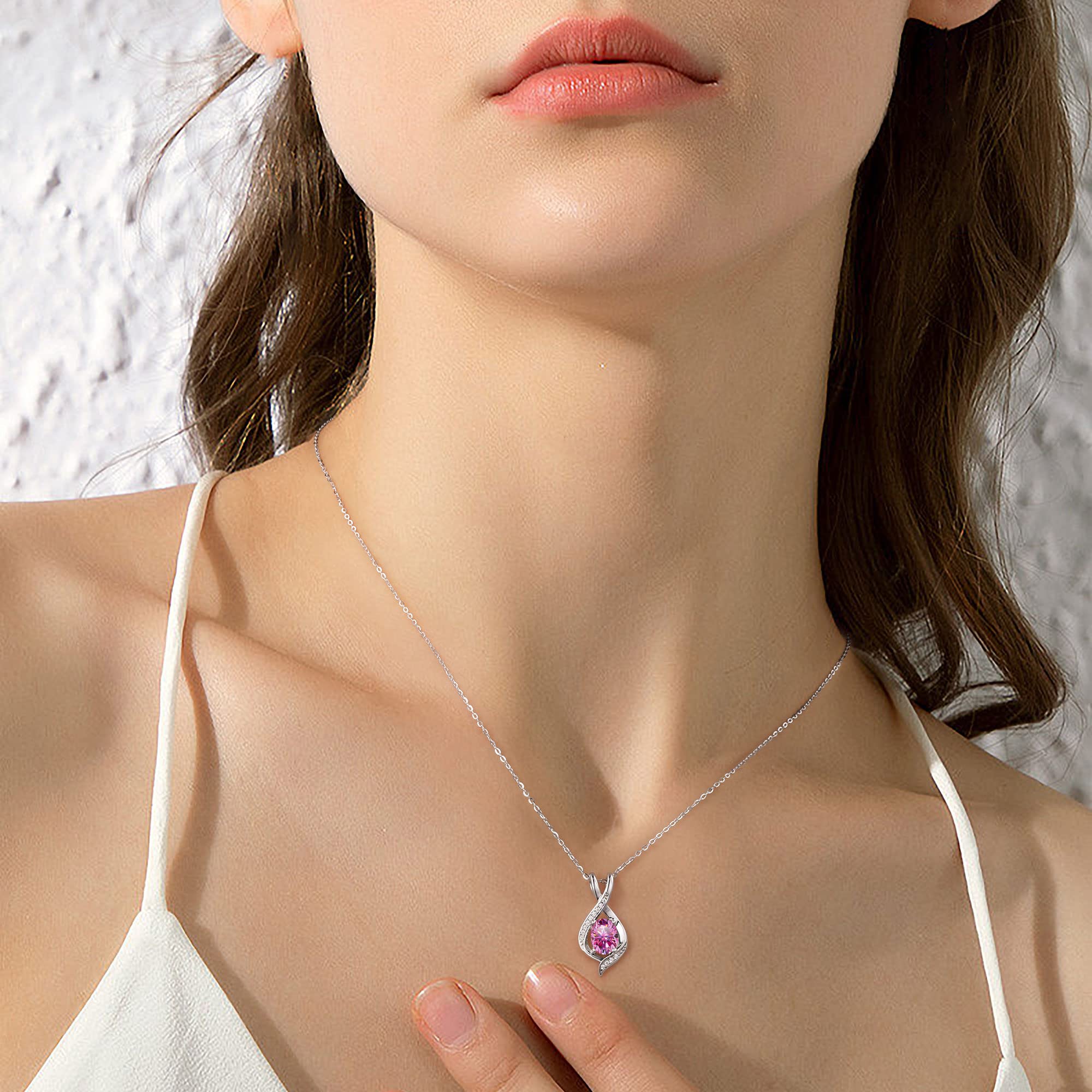 SMILEST Oval Sparkle Birthstone Pendant Necklace - 925 Sterling Silver Gemstone Jewelry for Women, Wife, Girlfriend, Mom & Grandma | Perfect Anniversary, Birthday & Mother's Day Gift | Elegant Everyday Wear & Special Occasion Jewelry