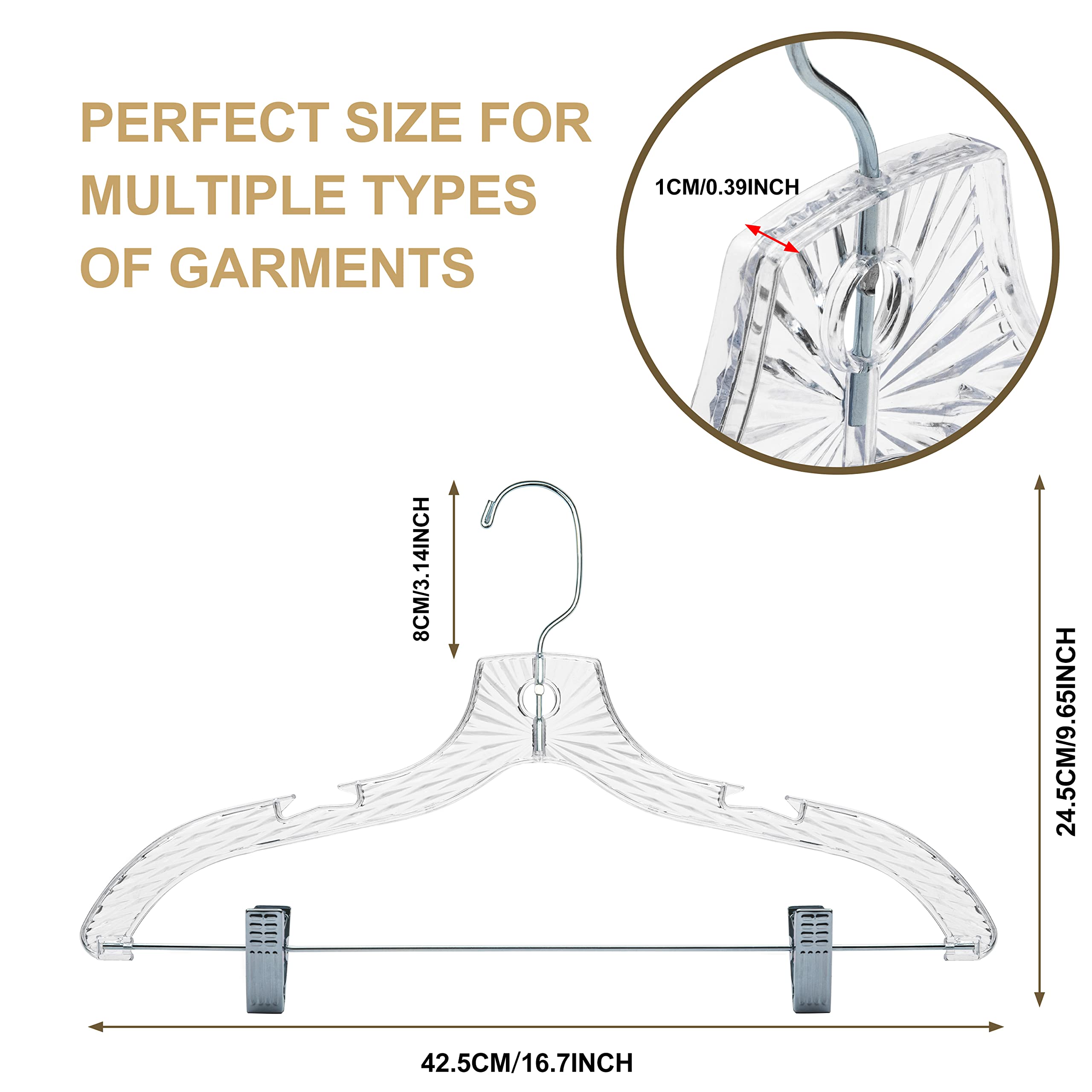 24 Pack Clear Plastic Hangers - Premium Crystal Cut Clothes Hangers for Dresses, Suits & Skirts | Space-Saving Invisible Hangers for Closet Organization | Perfect for Home, Retail Stores & Dry Cleaning Businesses