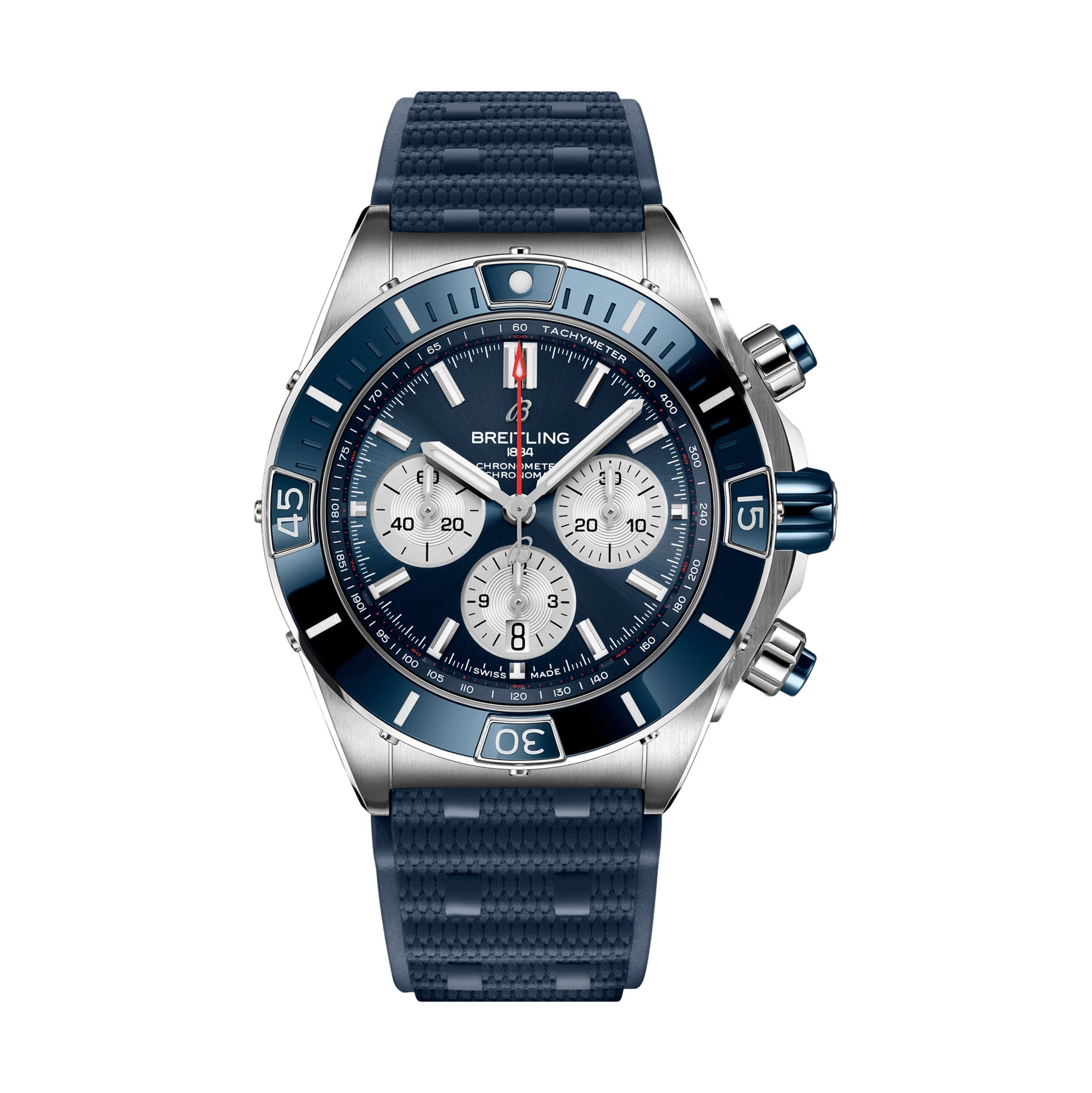 Breitling Super Chronomat B01 44mm Blue Dial Men's Watch with Rubber Strap - Luxury Sports Timepiece for Diving, Racing & Everyday Wear