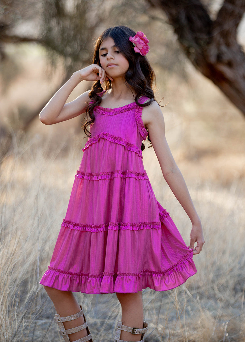 Darana Metallic Fuchsia Dress - Elegant Party & Evening Wear for Women | Perfect for Weddings, Cocktails & Special Occasions