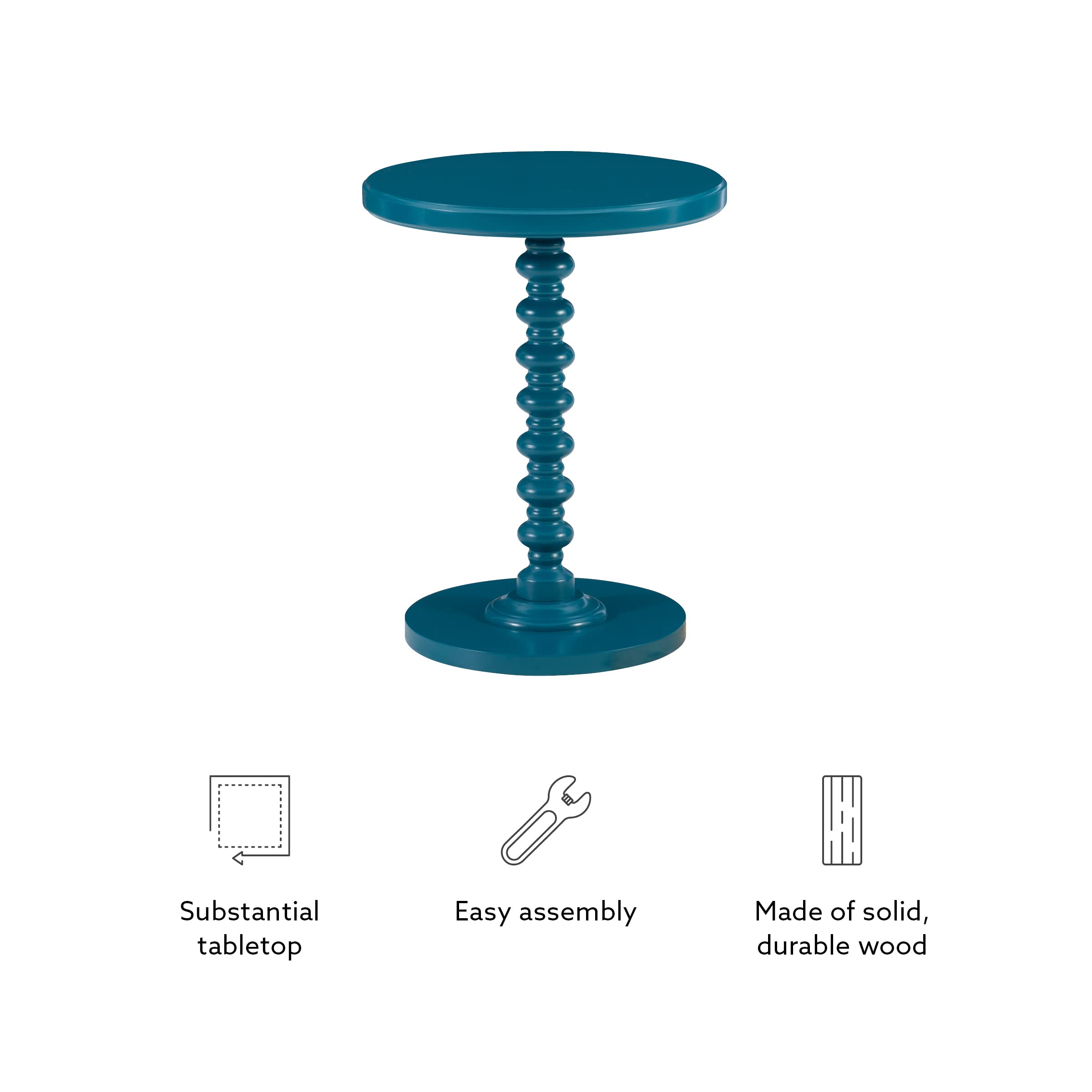 Powell Tarkin Round Teal Turned Spindle Pedestal Side Accent Table - Modern End Table for Living Room, Bedroom, or Entryway - Perfect Small Table for Coffee, Books, and Decor