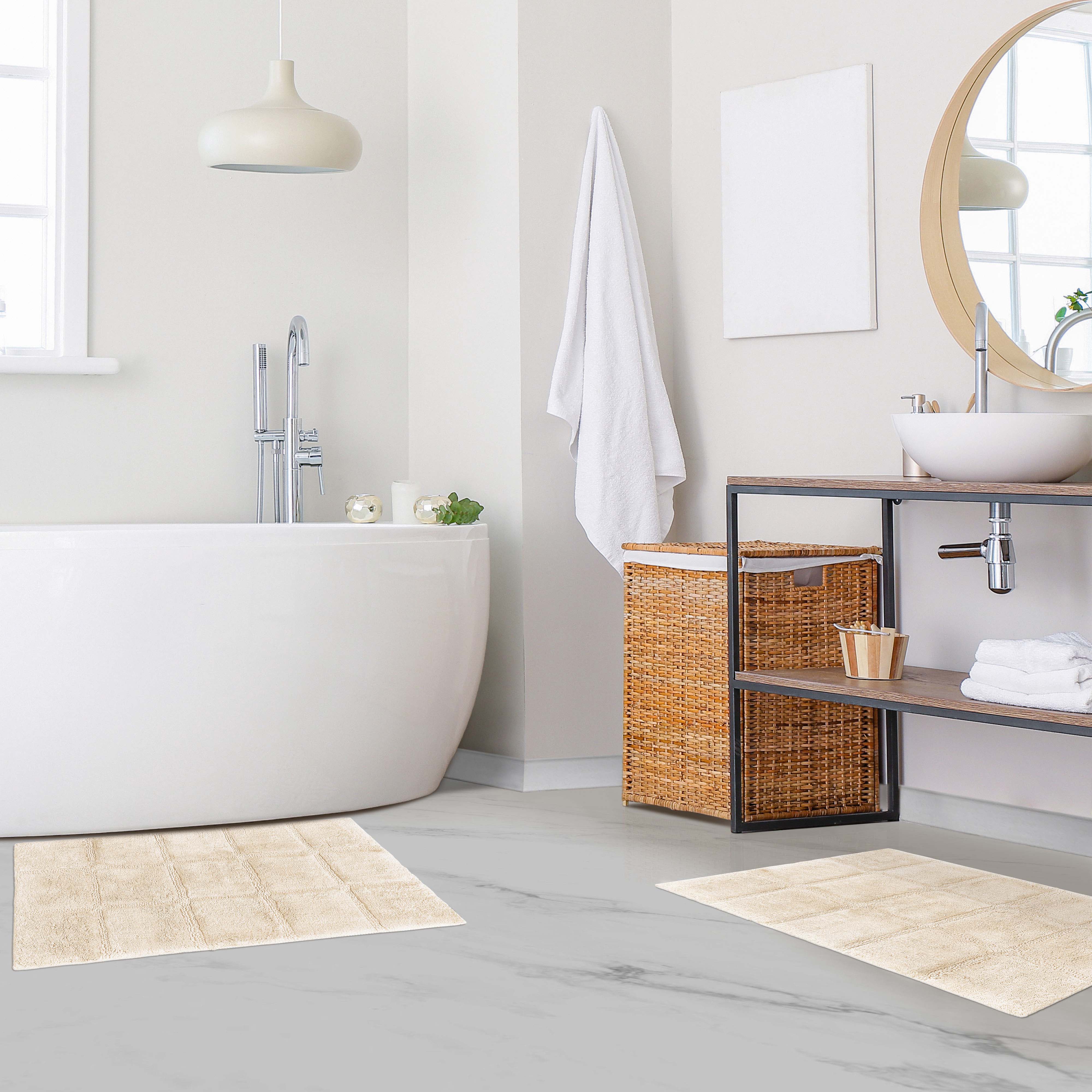 Premium 2-Piece Cotton Bath Rug Set - Soft, Non-Slip Checkered Design for Bathroom Safety and Comfort - Perfect for Bathroom, Shower, and Vanity Areas