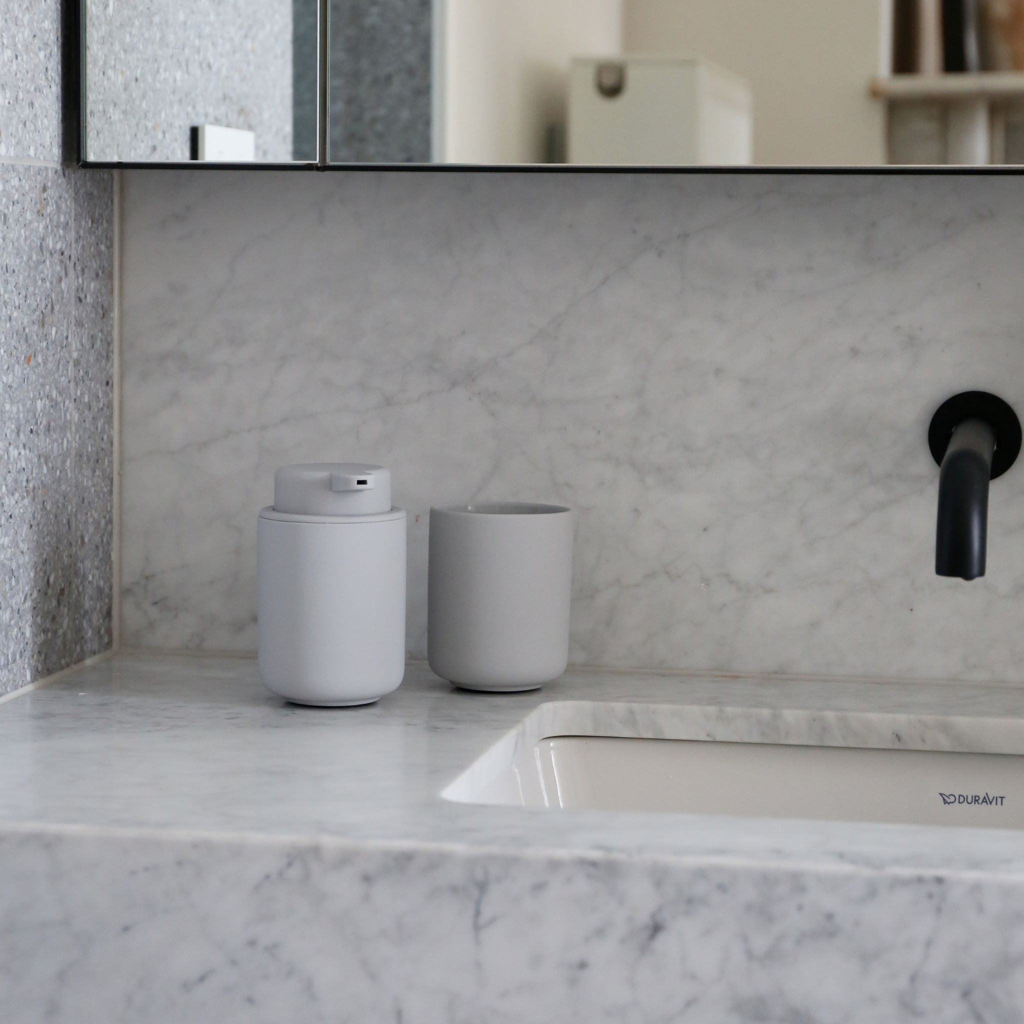 ZONE DENMARK Ume Soap Dispenser 250ml (12.8cm Height) - Soft Grey Modern Bathroom Liquid Soap Dispenser for Kitchen, Bathroom, and Guest Washroom