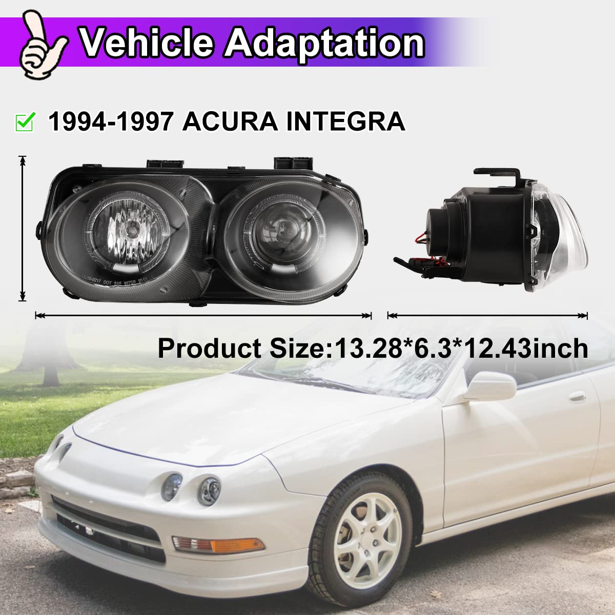 Nixon Offroad LED Headlights Assembly for Acura Integra 1994-1997 - High/Low Beam Projector Headlights with DRL & Turn Signal - 1 Pair Matte Black Housing & Clear Lens Replacement - Perfect for Night Driving & Off-Road Adventures