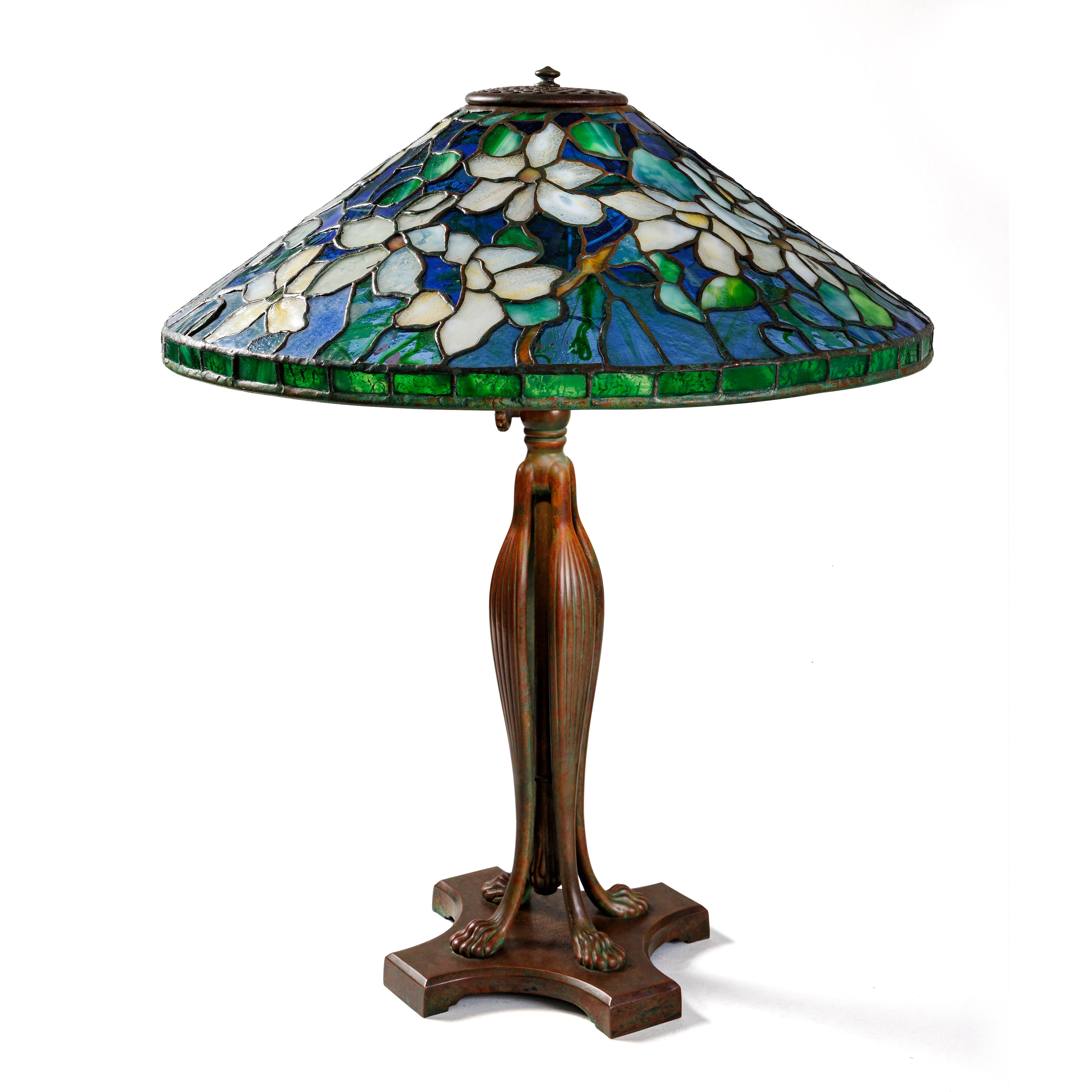 Tiffany Studios New York Clematis Table Lamp - Handcrafted Stained Glass Art Deco Lighting for Living Room, Bedroom & Office Decor