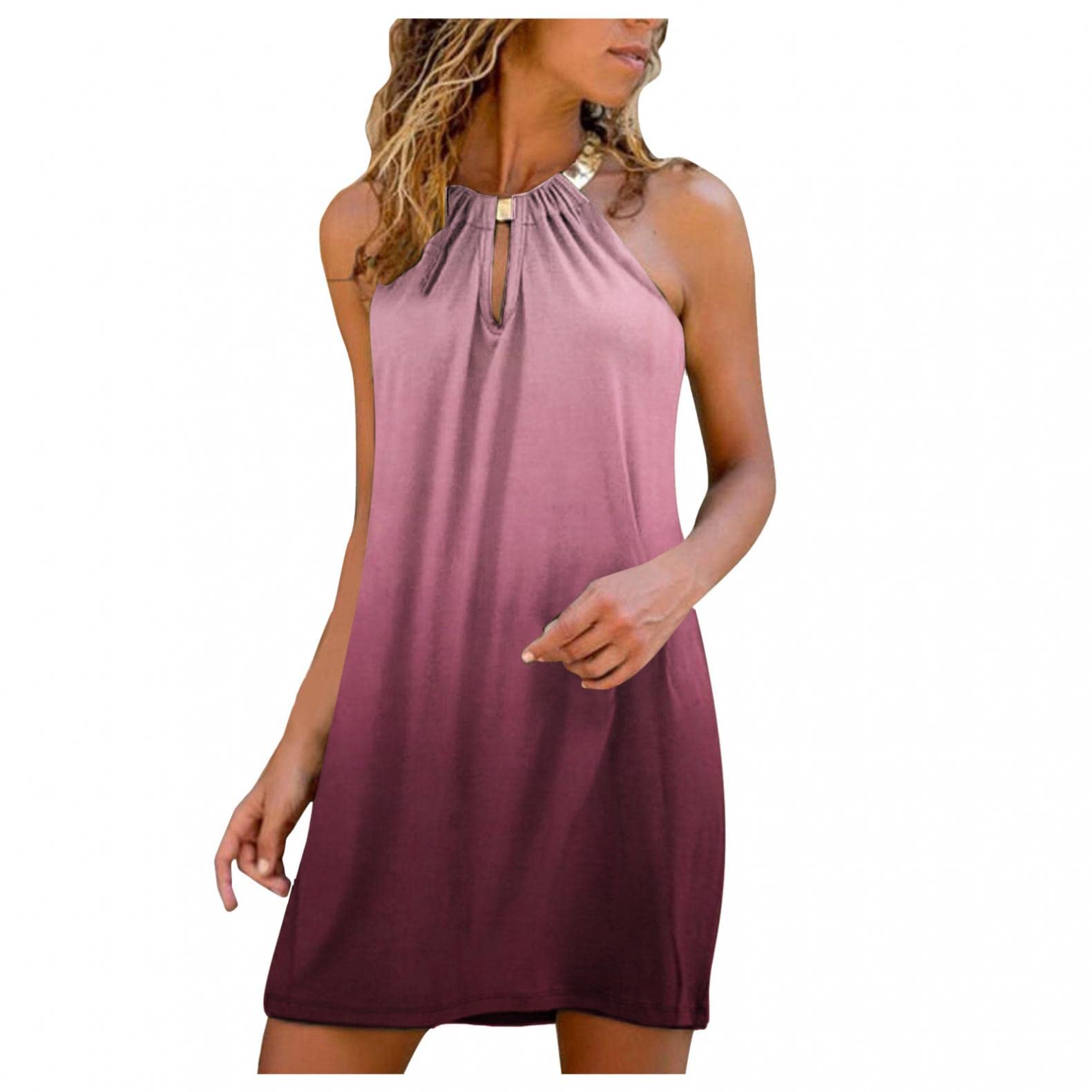 GUOBIOZIY Women's Mini & Midi Dress - Summer Sleeveless Halter Neck Boho Floral Sundress for Casual Wear | Perfect for Beach Vacations, Date Nights & Summer Parties