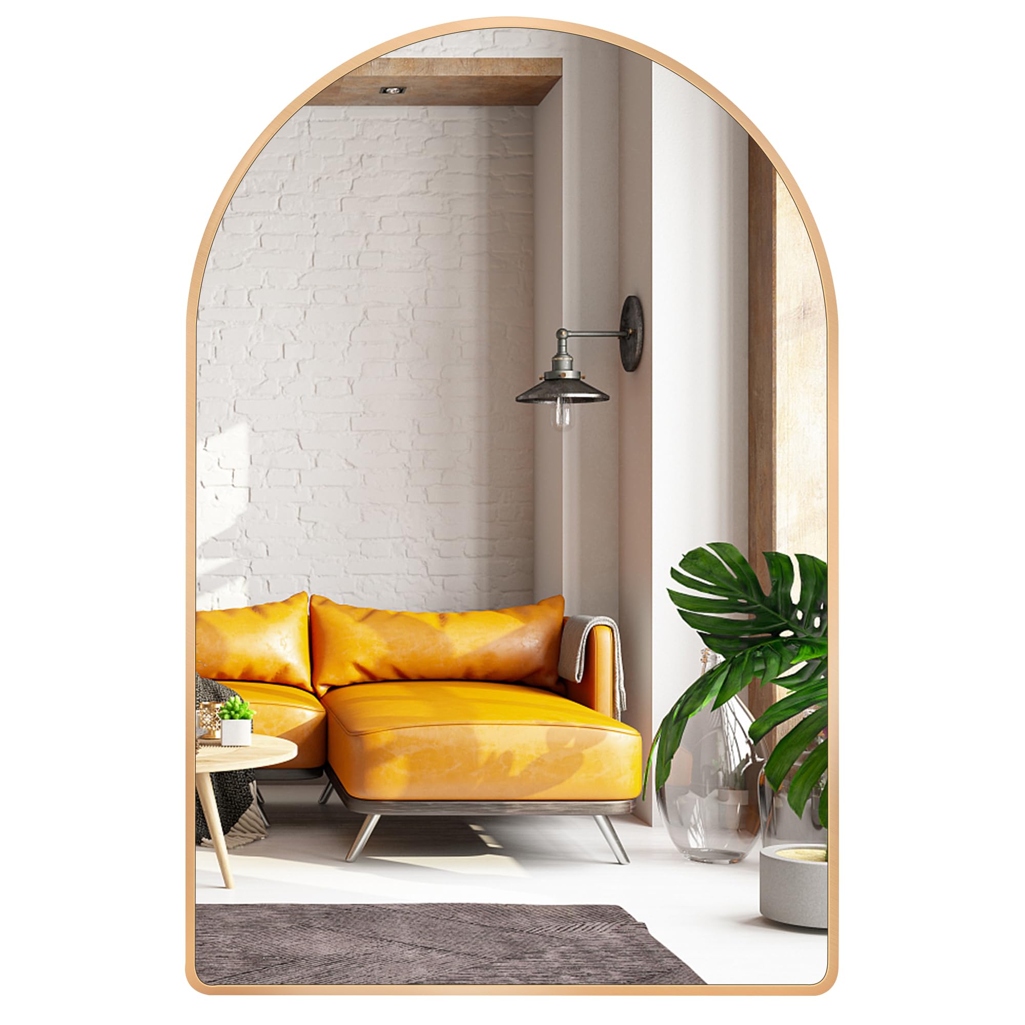 30x40 Inch Gold Tempered Glass Arched Wall Mirror - Elegant Bathroom Vanity Mirror with Brushed Metal Frame, Large Arch Mirror for Wall Decor & Home Décor - Perfect for Bathrooms, Bedrooms, Entryways & Dressing Rooms