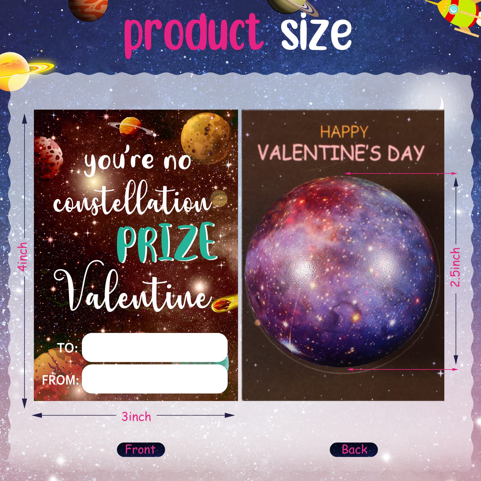 36 Pack Galaxy Stress Balls with Valentine's Day Cards - Space Themed Classroom Exchange Gifts for Kids, Teachers & Coworkers - Perfect for Valentine's Parties, School Events & Office Celebrations