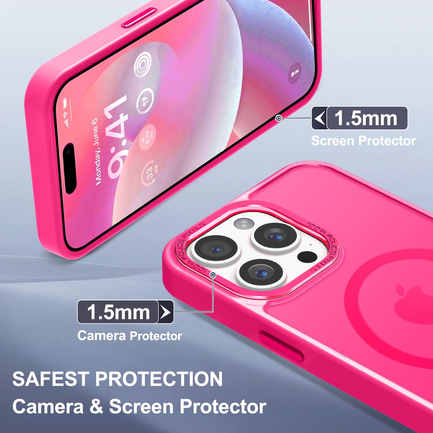 Upgraded Magnetic iPhone 15 Pro Max Case with Magsafe Compatibility | Military-Grade Protection | Slim Translucent Design | Hot Pink | Perfect for Everyday Use, Travel & Outdoor Activities
