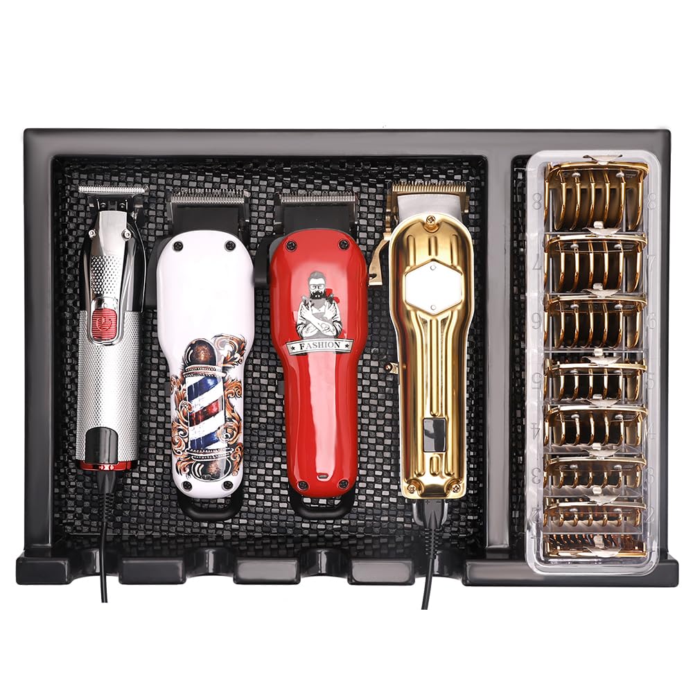 Professional Barber Clipper Tray Organizer - Anti-Slip Hair Trimmer Holder with 4 Notches, Razor Case & Tool Box for Salon, Home Grooming & Travel Use