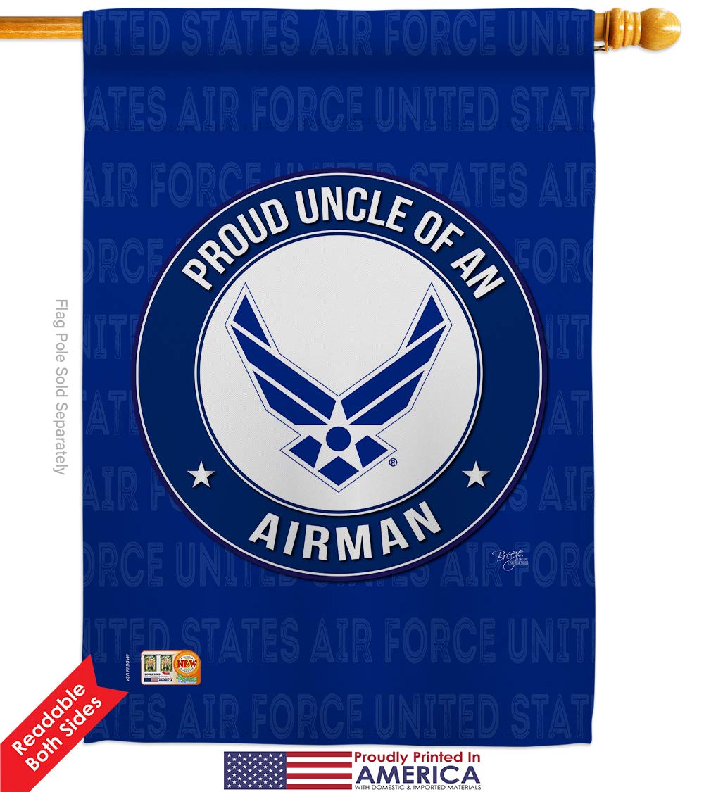 USAF Air Force Proud Uncle Airman Garden Flag Kit - Double-Sided 28x40 Inch Military Yard Banner for Veterans & Retirees - Made in USA | Perfect for Patriotic Home Decor, Armed Forces Celebrations & Military Appreciation Gifts