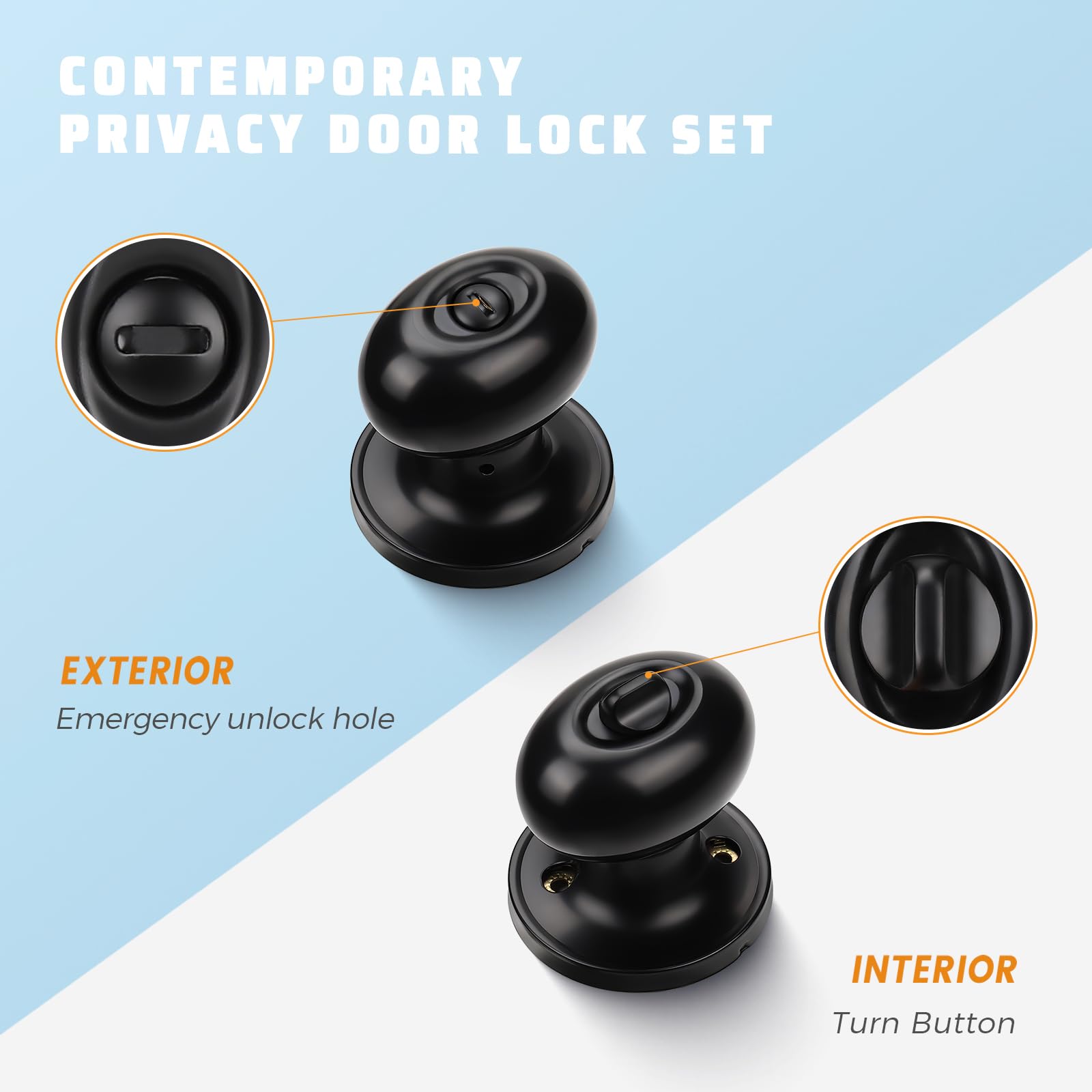 KNOBWELL 6-Pack Matte Black Privacy Door Knobs - Keyless Oval Bedroom & Bathroom Interior Door Lockset for Enhanced Security and Style | Perfect for Homes, Apartments, and Rental Properties