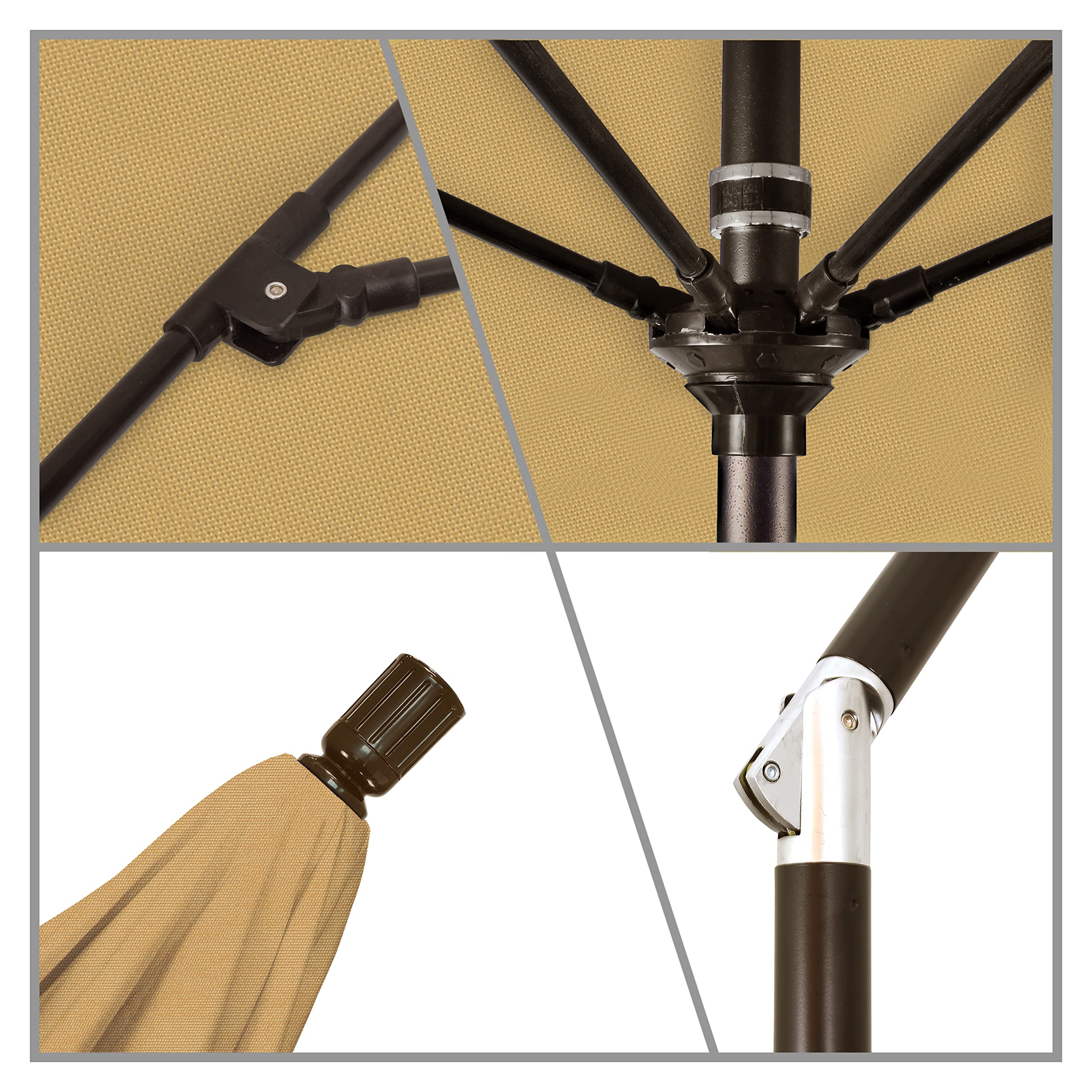 7.5' Champagne Market Umbrella - Aluminum Pole & Fiberglass Ribs for Patio & Garden
