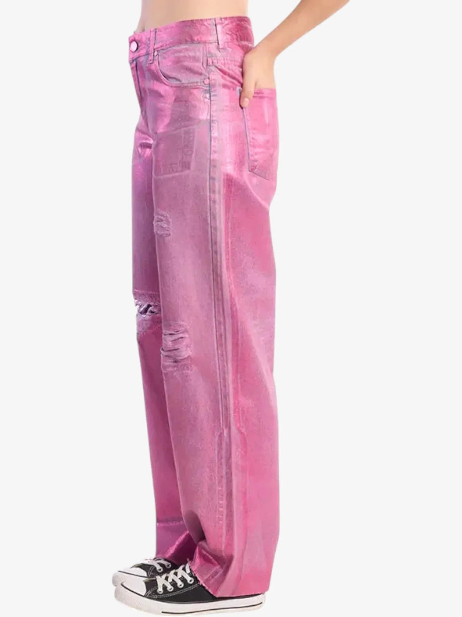 Volcom Women's Low Foild Wide 90s Jeans in Pink - Vintage Style Distressed Denim for Casual Wear & Street Fashion