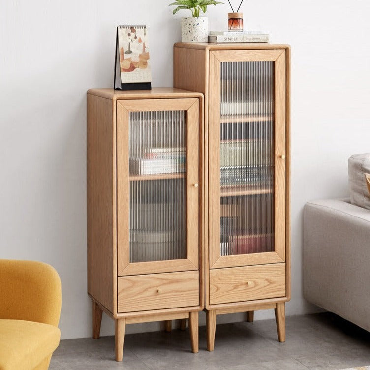 Solid Oak and Pine Wood Side Cabinet - Rustic Nightstand, Bedside Table, or Entryway Storage - Perfect for Bedroom, Living Room, or Hallway