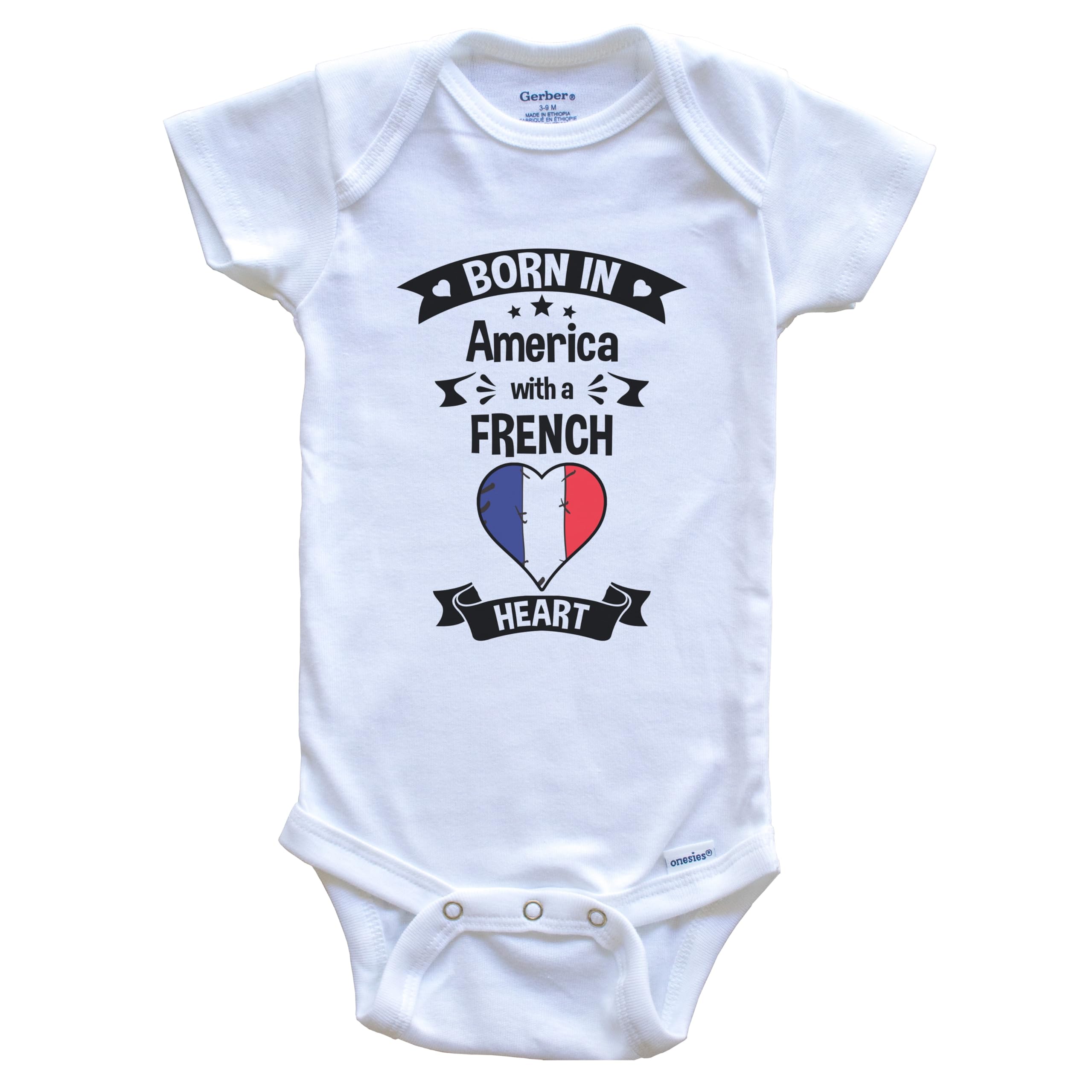 Born in America with A French Heart One Piece Baby Bodysuit - Soft Cotton Infant Romper for Newborns & Toddlers | Perfect for Playtime, Photo Shoots & Everyday Wear