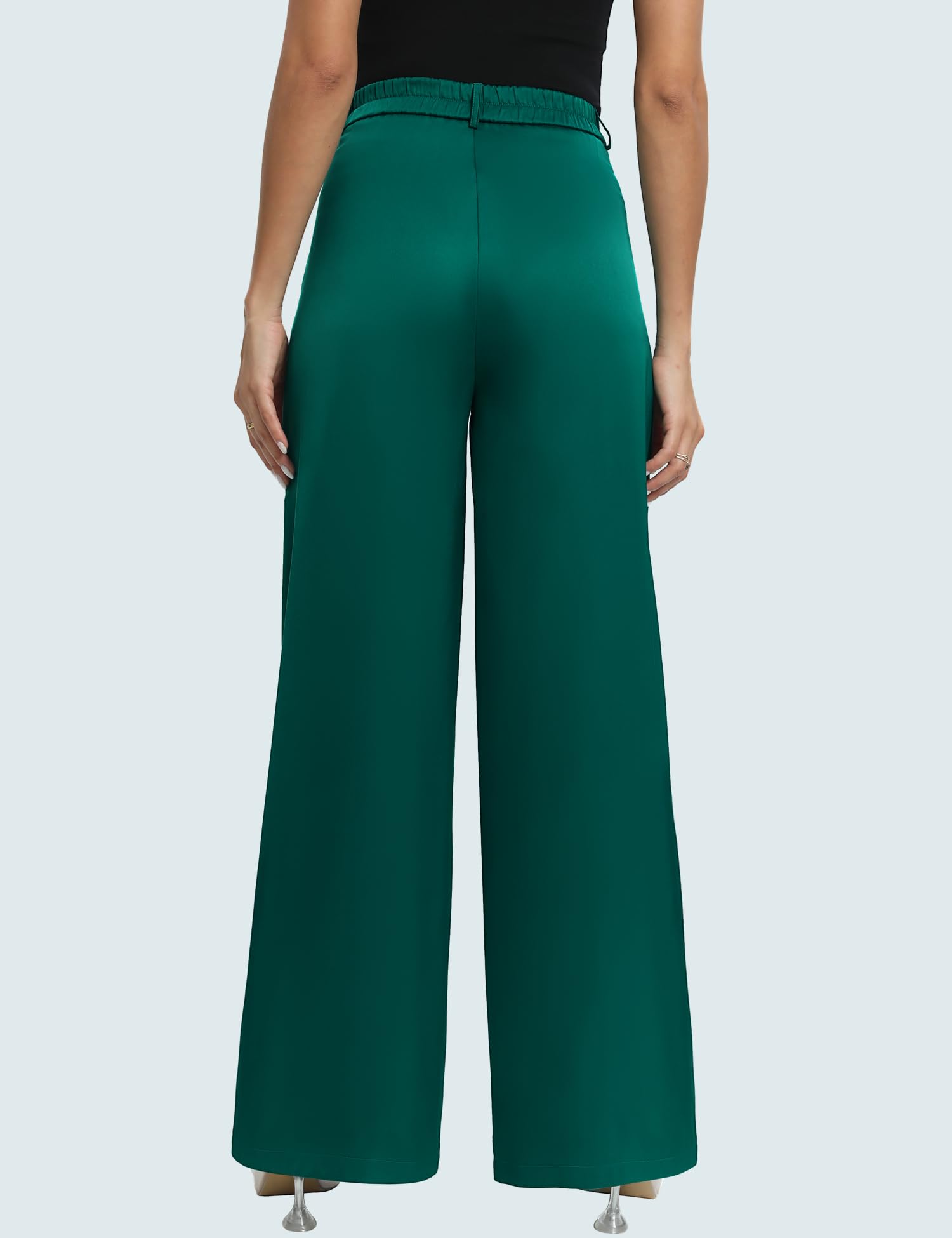 Women's High Waist Satin Dress Pants - Button Front Wide Leg Straight Work Trousers with Pockets | Office Wear, Business Casual, Formal Occasions & Professional Outfits