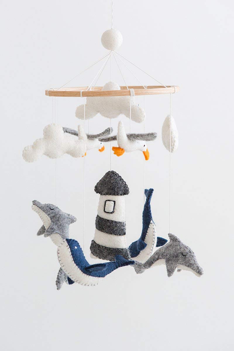 Nivas Nautical Theme Baby Mobile - Handmade Ocean Sailboat & Whale Crib Hanger with Natural Materials | Sensory Stimulation Toy for Infants & Toddlers | Perfect Nursery Decor for Boys & Girls