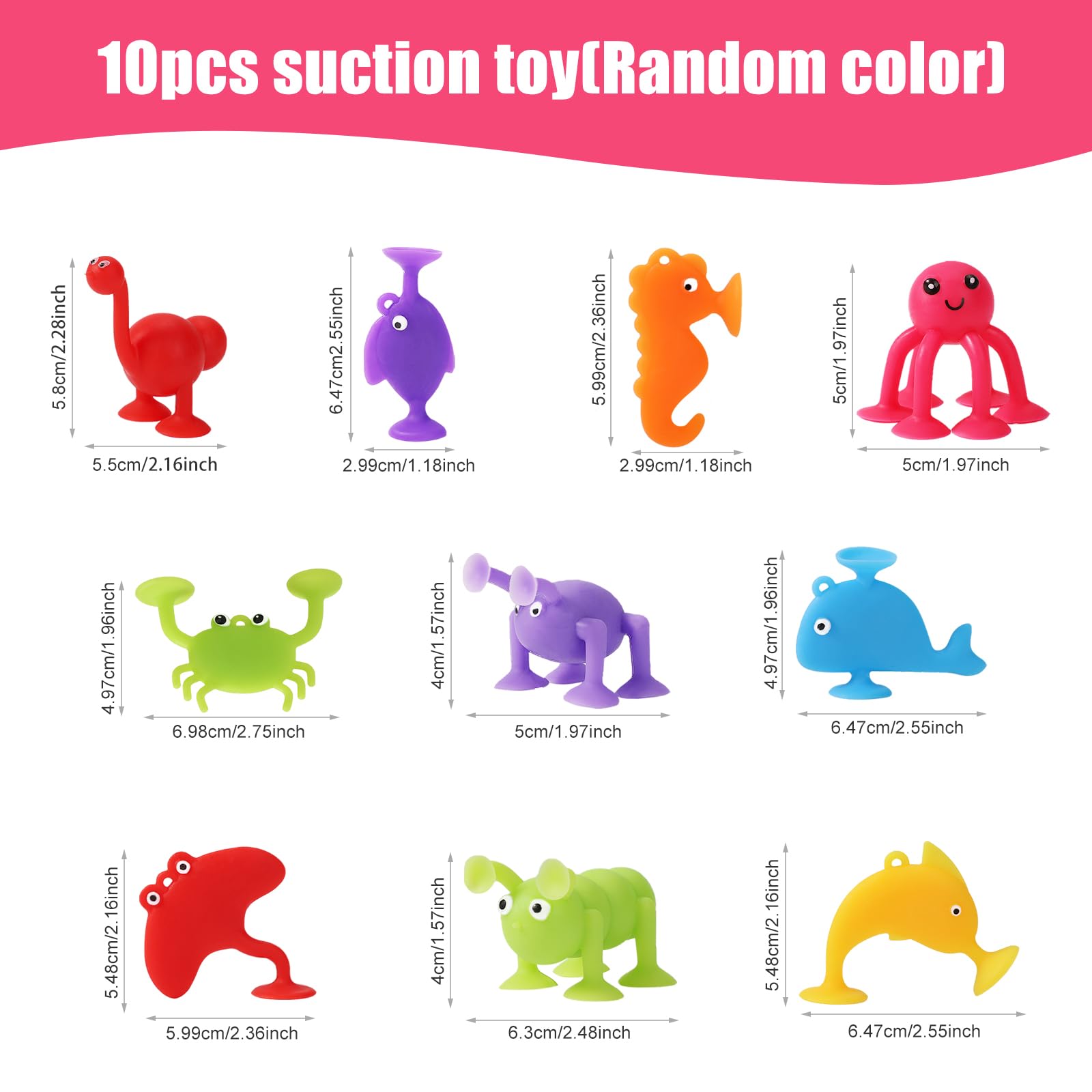 10-Piece Soft Silicone Ocean Animal Suction Cup Toys - Bath & Sensory Play for Kids Ages 3-7 - Montessori Learning Toys for Boys & Girls - Perfect for Bathtime Fun, Sensory Development & Early Education