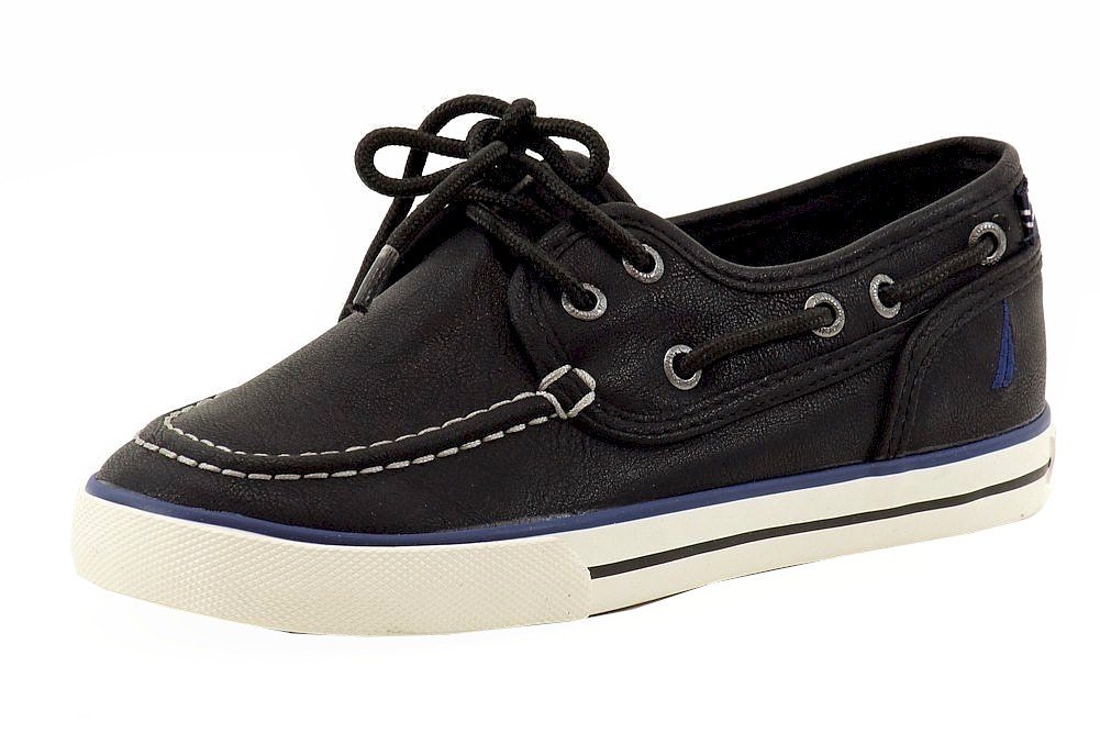 Nautica Boys' Spinnaker Black Pintuck Oxford Boat Shoes - Comfortable & Stylish for School, Casual Wear & Outdoor Activities