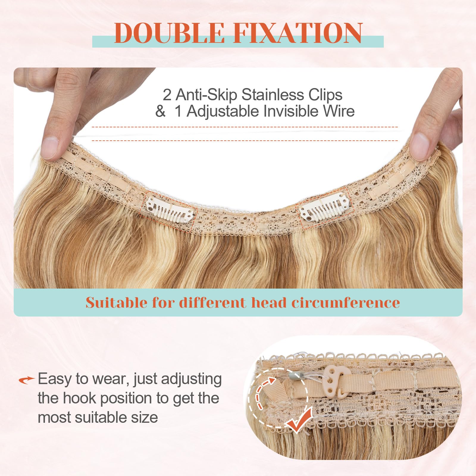 Benehair Ombre Human Hair Extensions - Brown to Blonde Wavy 22 Inch 130g Full Head Hairpieces for Women | No Tape No Glue Seamless Fish Line Headband | Natural Volume Boost for Everyday & Special Occasions