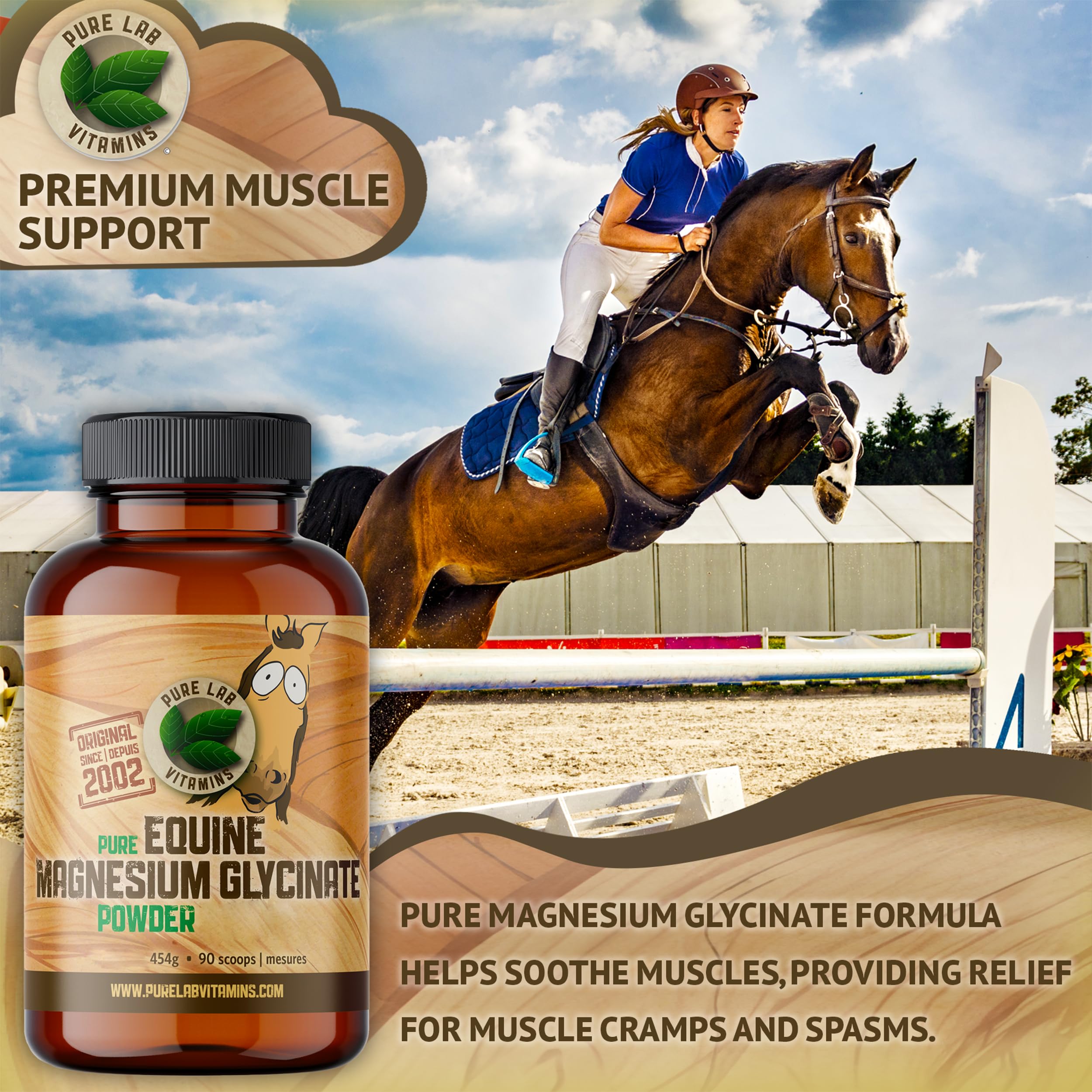 Pure Lab Vitamins Equine Magnesium Glycinate Powder - 454g | Premium Horse Supplement for Muscle Relaxation & Stress Relief | Made in Canada | Ideal for Performance Horses & Equine Recovery
