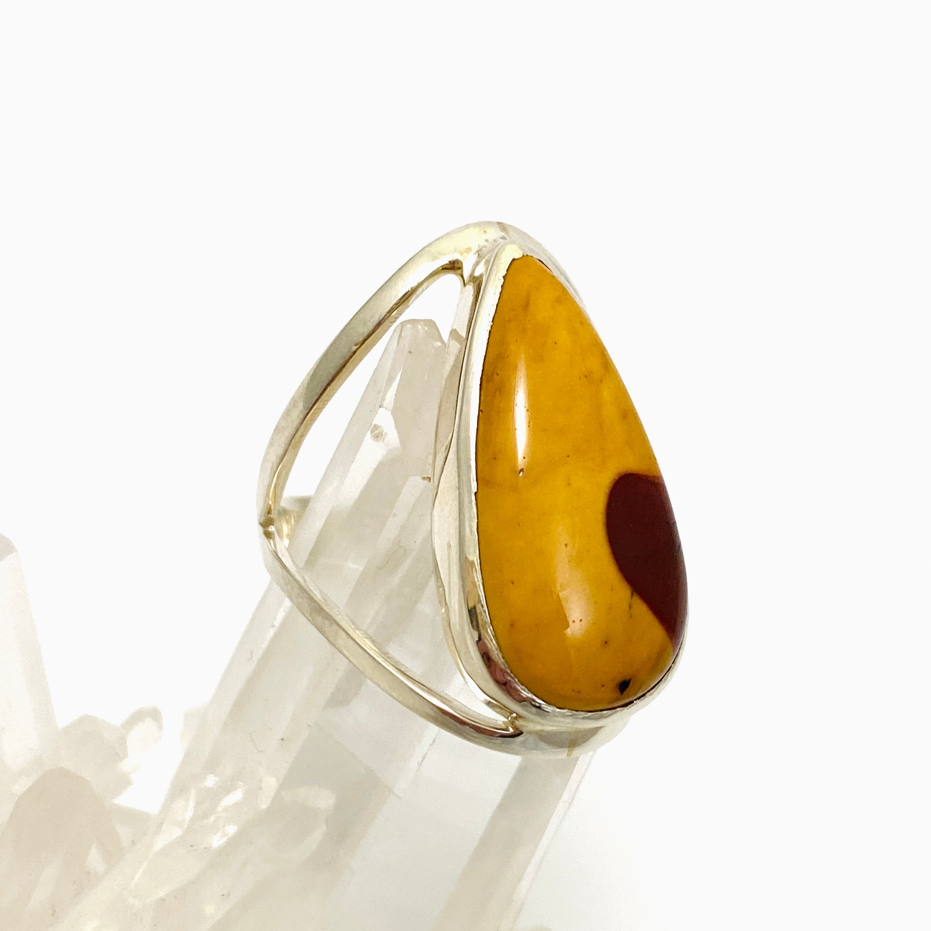 Natural Mookaite Teardrop Cabochon Split Band Ring - Size 10 - KRGJ3388 - Elegant Boho Jewelry for Women, Perfect for Weddings & Special Occasions