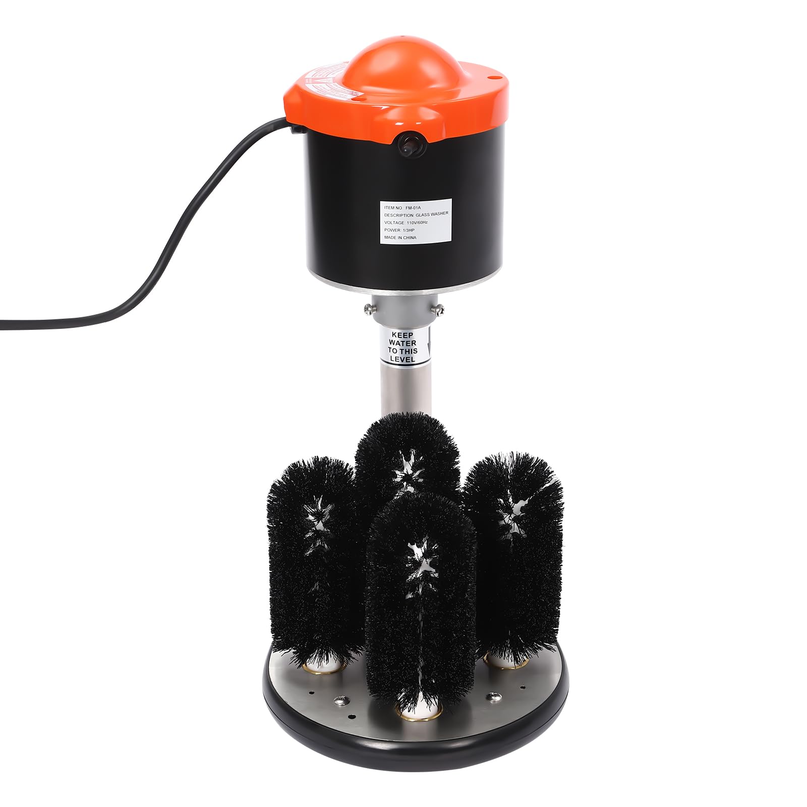 Commercial Electric Glass Washer Machine with 5 Cup Brushes - 800 Cups/Hour Capacity for 1.89-3.94 Inch Diameter Glasses - Perfect for Home Bars, Restaurants & Cafes (Red, Silver, Black Options) - Ideal for Quick Glass Cleaning in High-Volume Settings