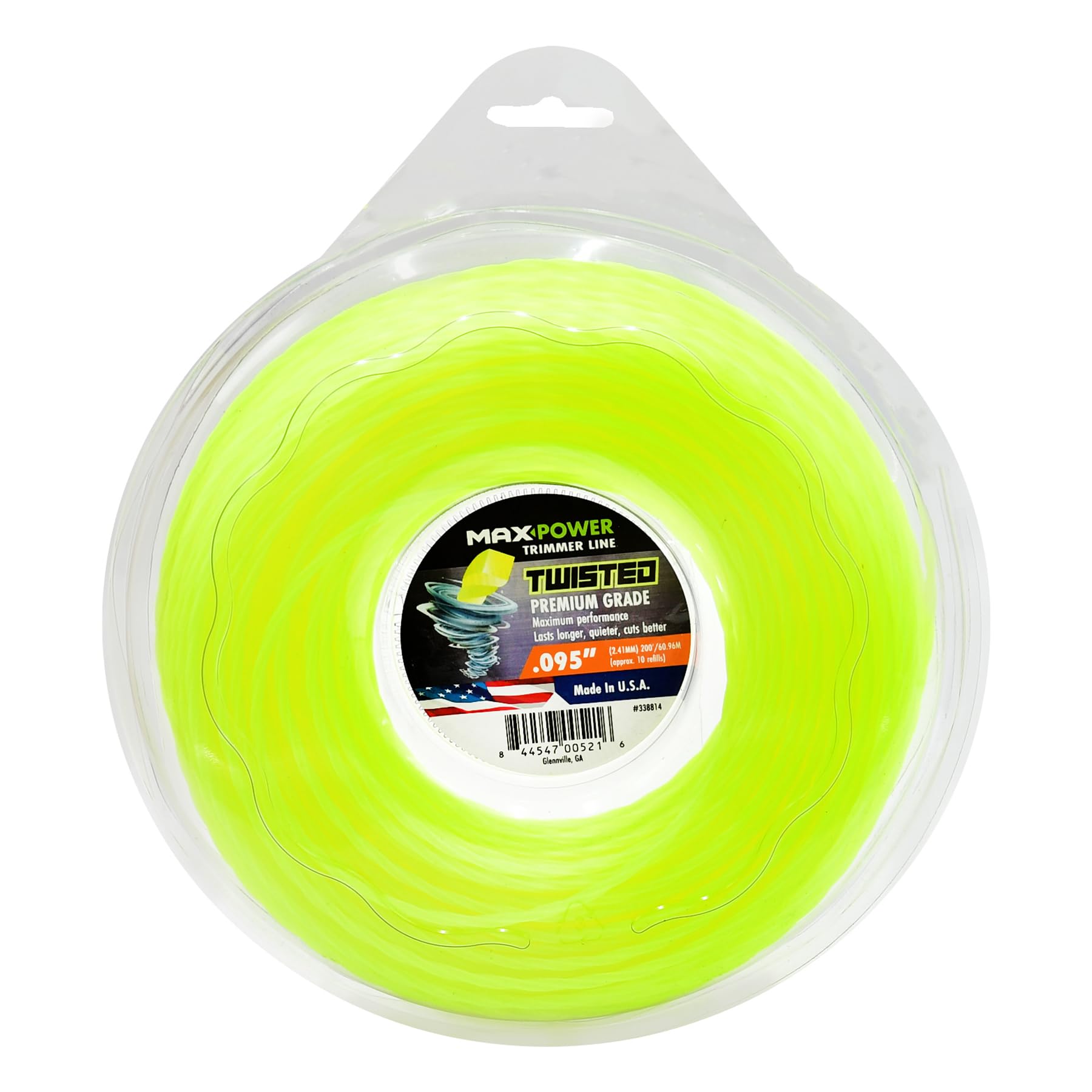 Maxpower 338814 Premium .095-Inch Twisted Trimmer Line - 200-Foot Heavy Duty Weed Eater String for Lawn Mower & Garden Trimmer - Ideal for Thick Grass, Weeds & Yard Maintenance