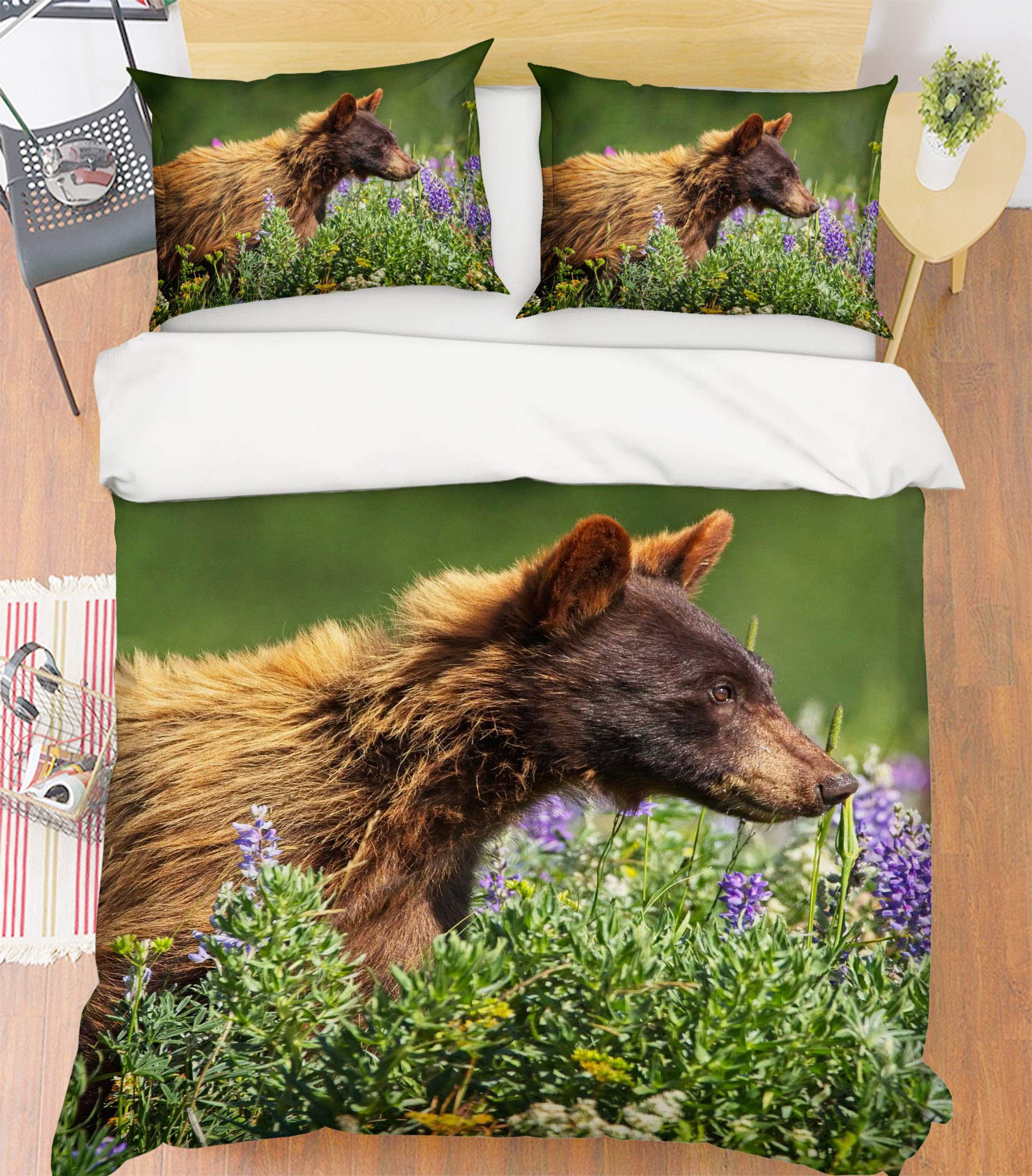3D Flower Bear Photo Bedding Set - Duvet Cover, Pillowcases, Quilt for Single, Queen & King Size | Soft & Comfortable Game Themed Bedroom Decor for Kids, Teens & Adults | Perfect for Gifts, Home Decor & Cozy Sleep