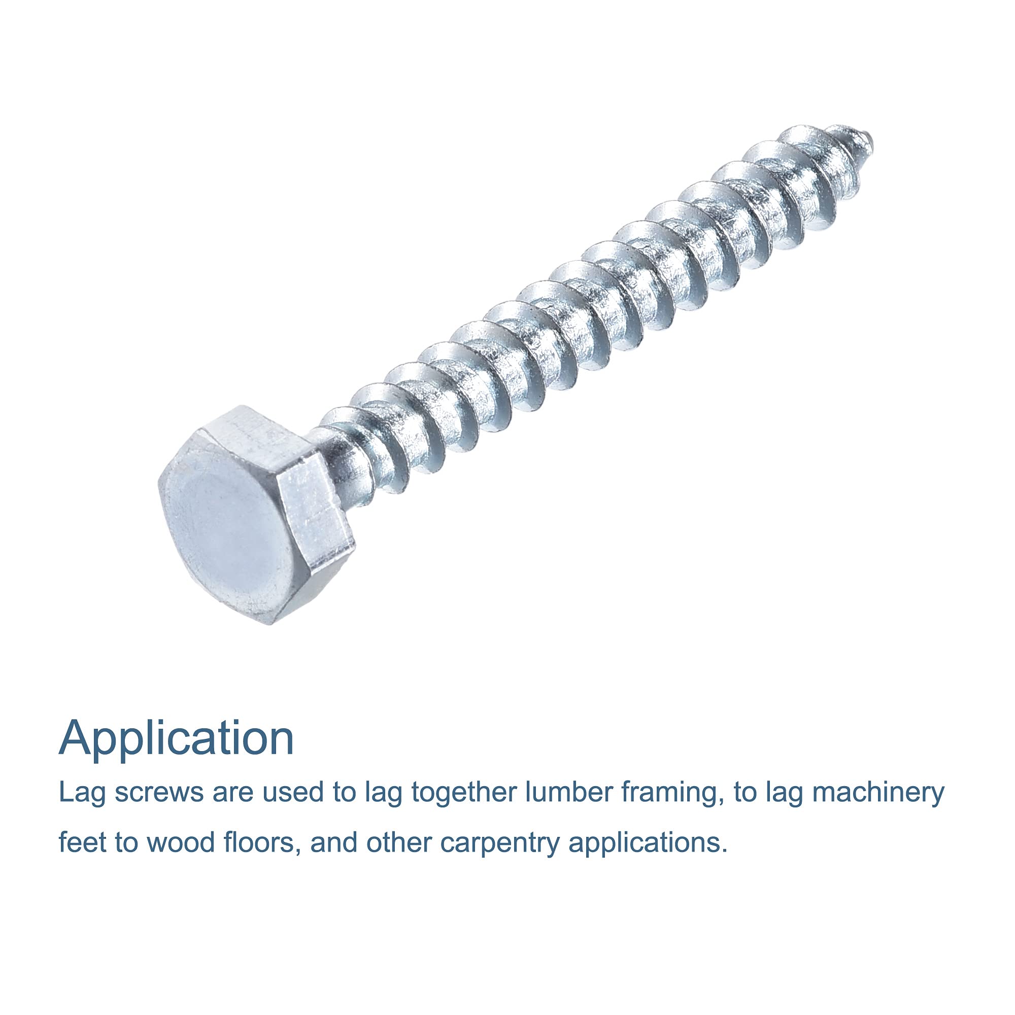 Hex Lag Screws M6 x 50mm Zinc Plated Self-Tapping Bolts for Wood - 50Pcs - Perfect for Furniture & Decking