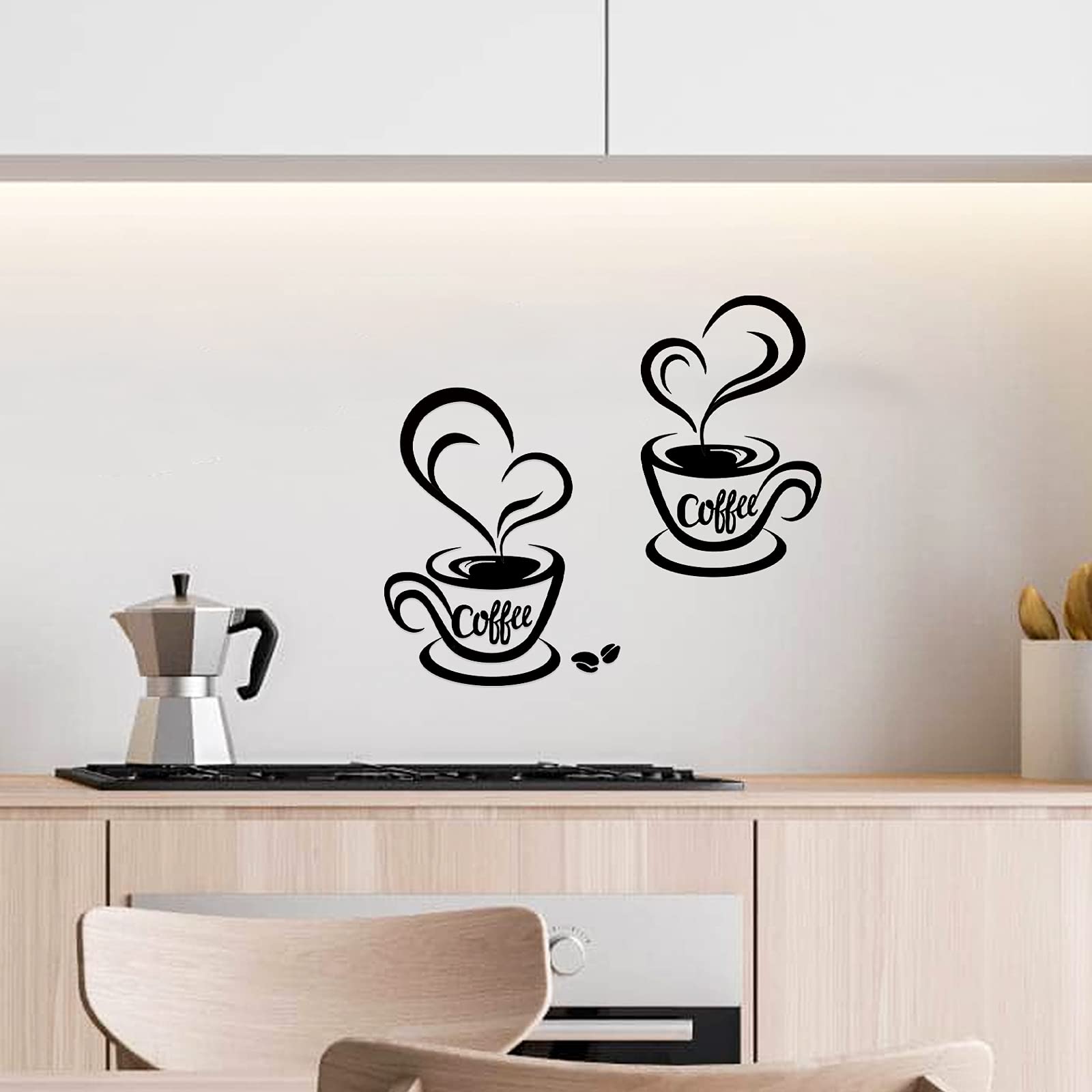 2-Pack Heart Coffee Cup Wall Stickers - DIY Kitchen Decor with Inspirational Phrases - Perfect for Home, Cafe, and Office Decoration